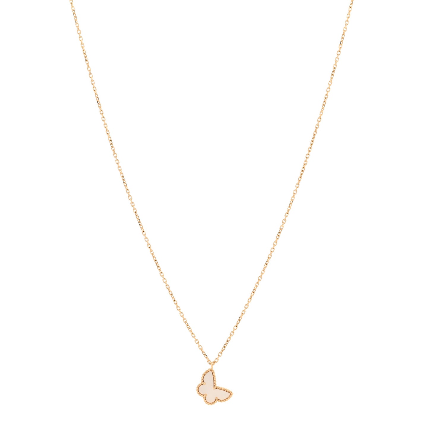 18K Yellow Gold Mother of Pearl Sweet Alhambra Butterfly Pendant Necklace