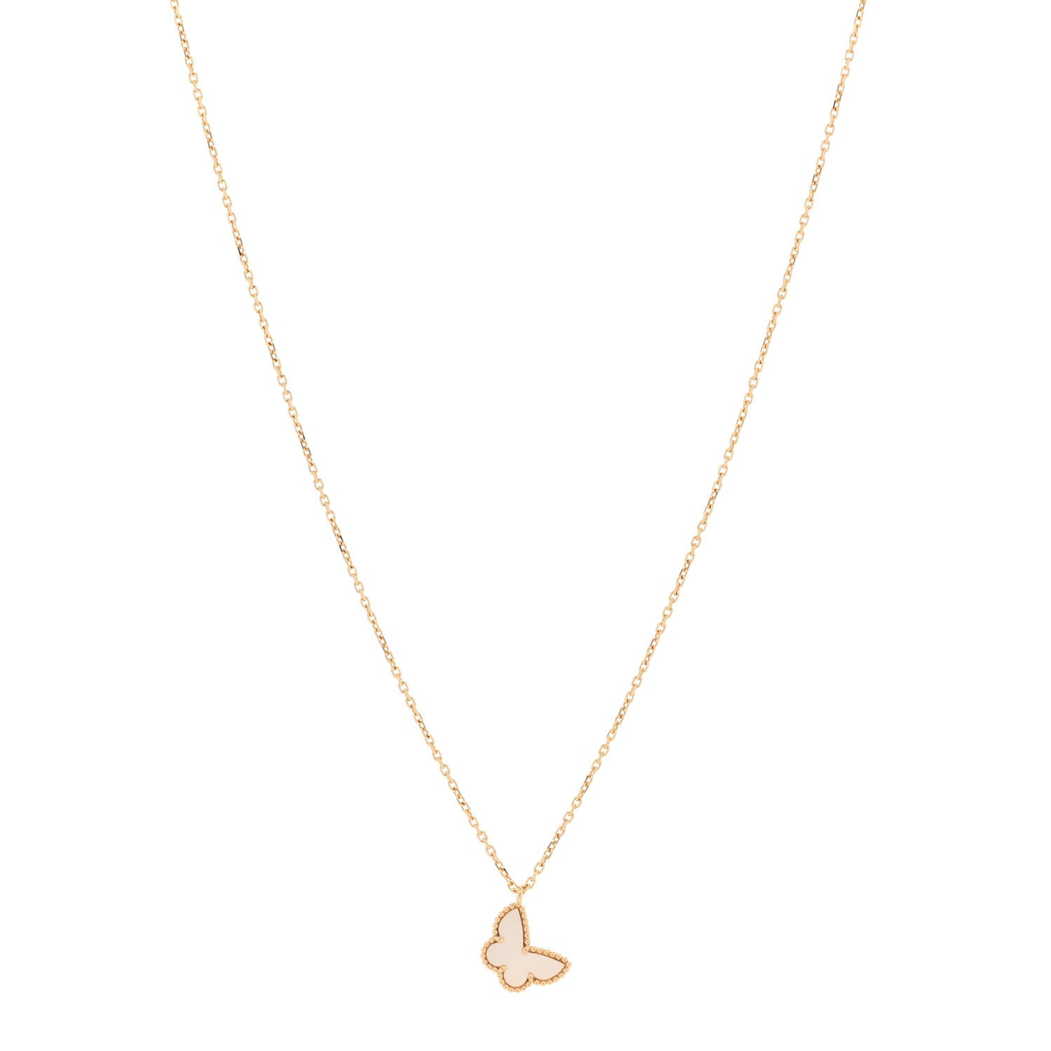 Van Cleef & Arpels 18K Yellow Gold Mother of Pearl Sweet Alhambra Butterfly Pendant Necklace 1 of 6