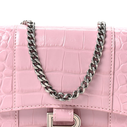 Balenciaga Shiny Calfskin Crocodile Embossed Hourglass Chain Bag Powder Pink 7 of 9