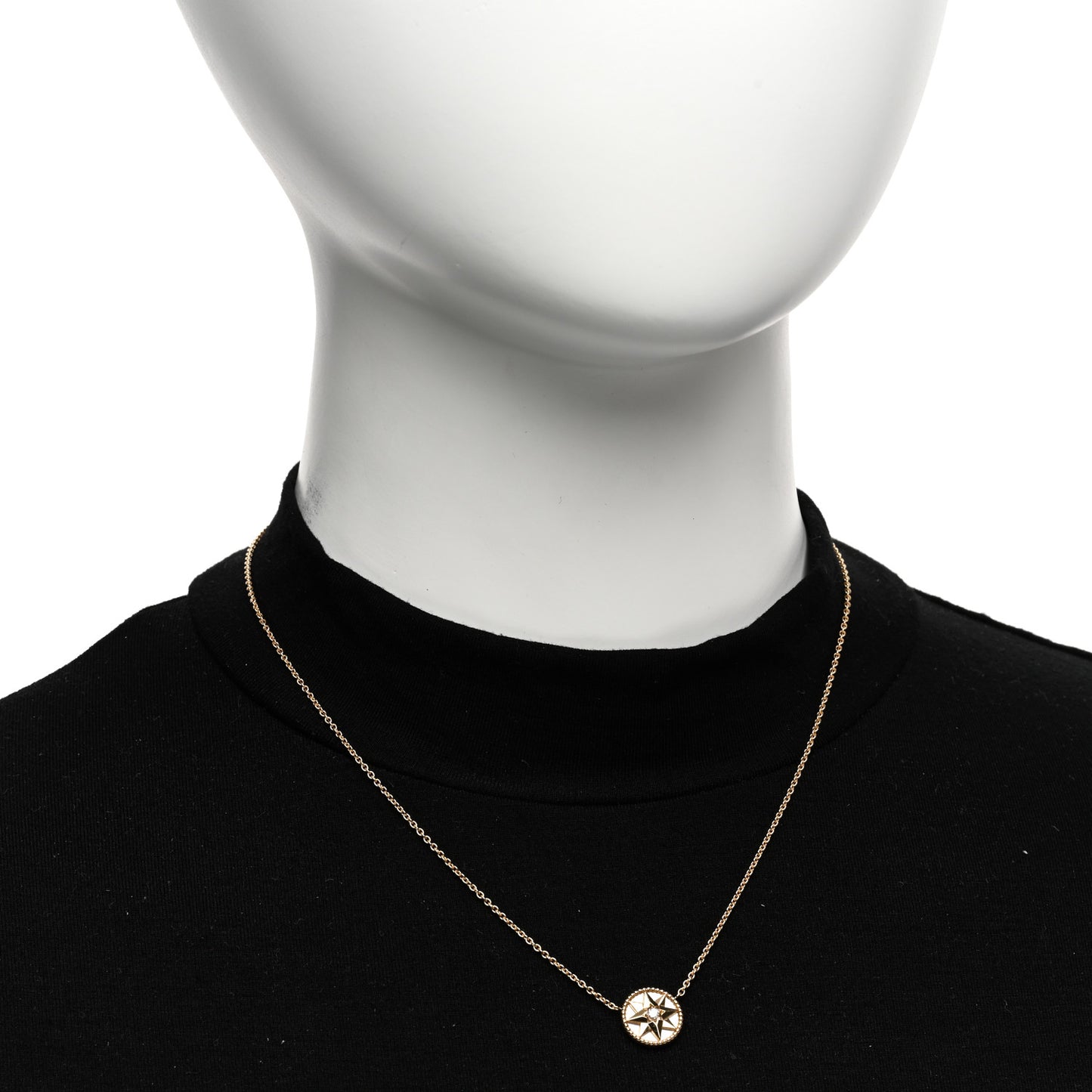 18K Yellow Gold Diamond Mother of Pearl Rose Des Vents Necklace