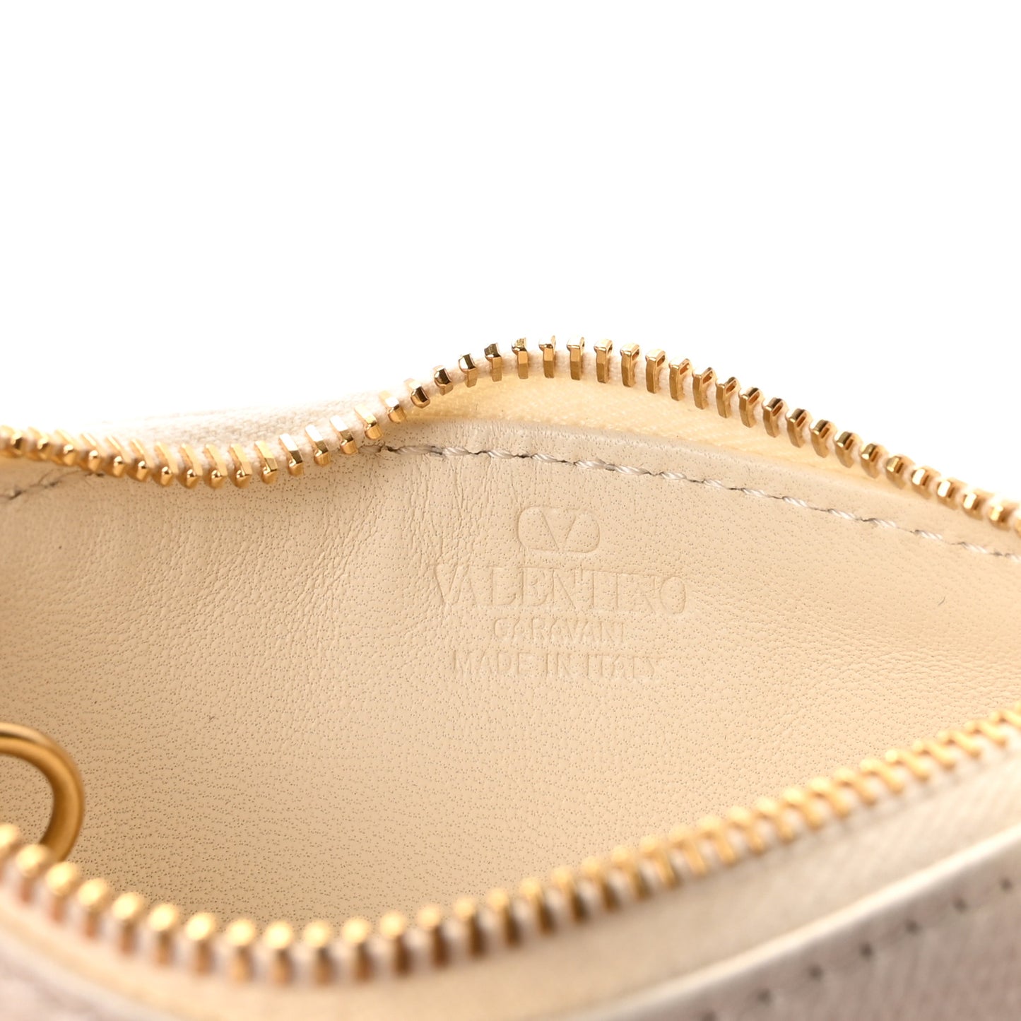 Grainy Calfskin Vlogo Key Ring Light Ivory