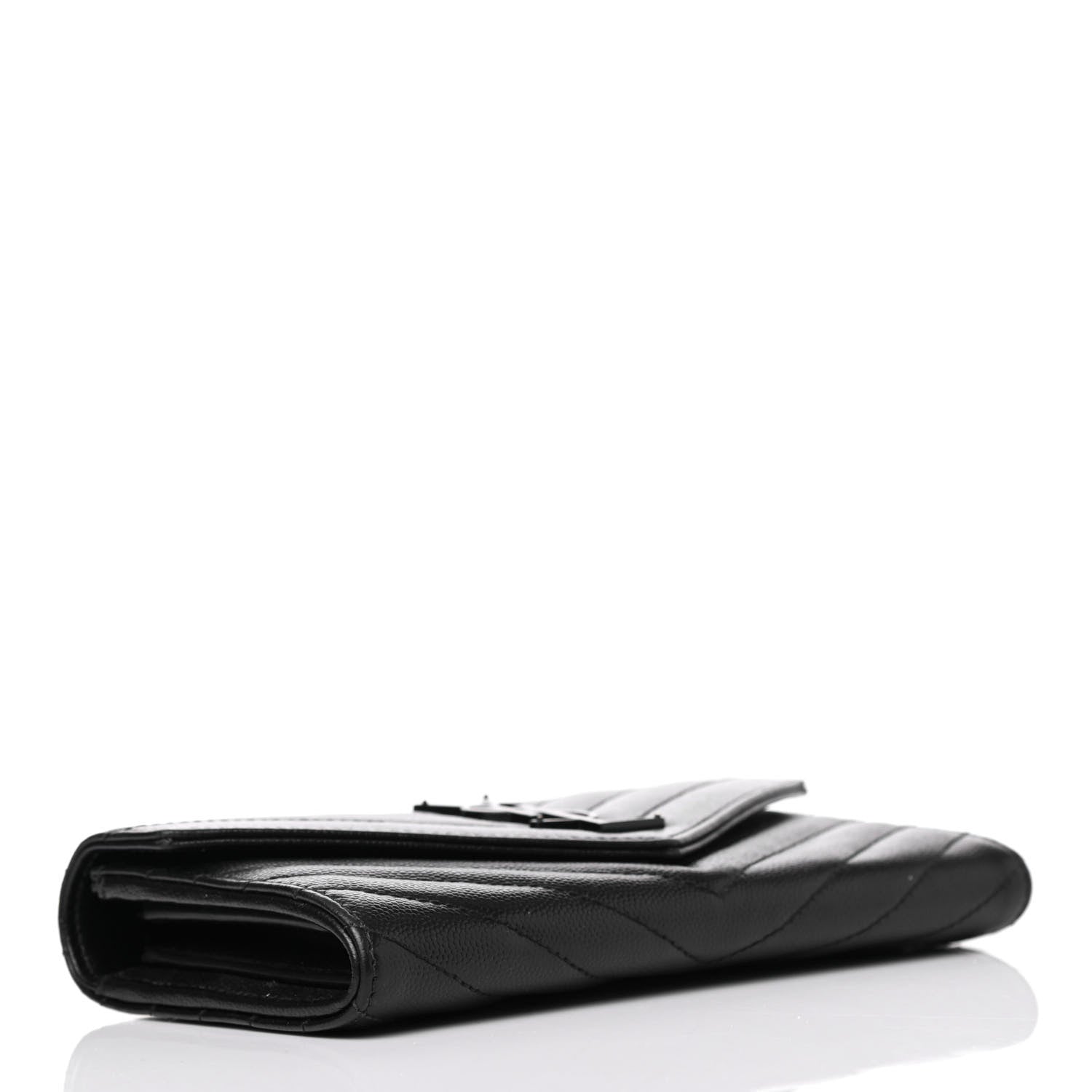 Saint Laurent Grain De Poudre Matelasse Chevron Monogram Flap Wallet Black 3 of 4