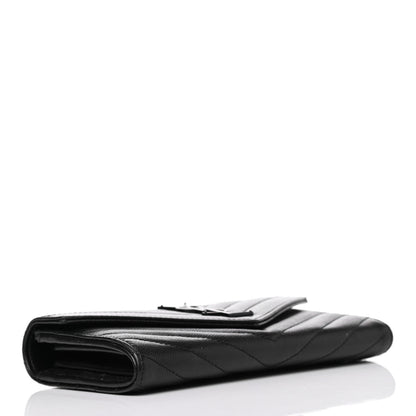 Saint Laurent Grain De Poudre Matelasse Chevron Monogram Flap Wallet Black 3 of 4