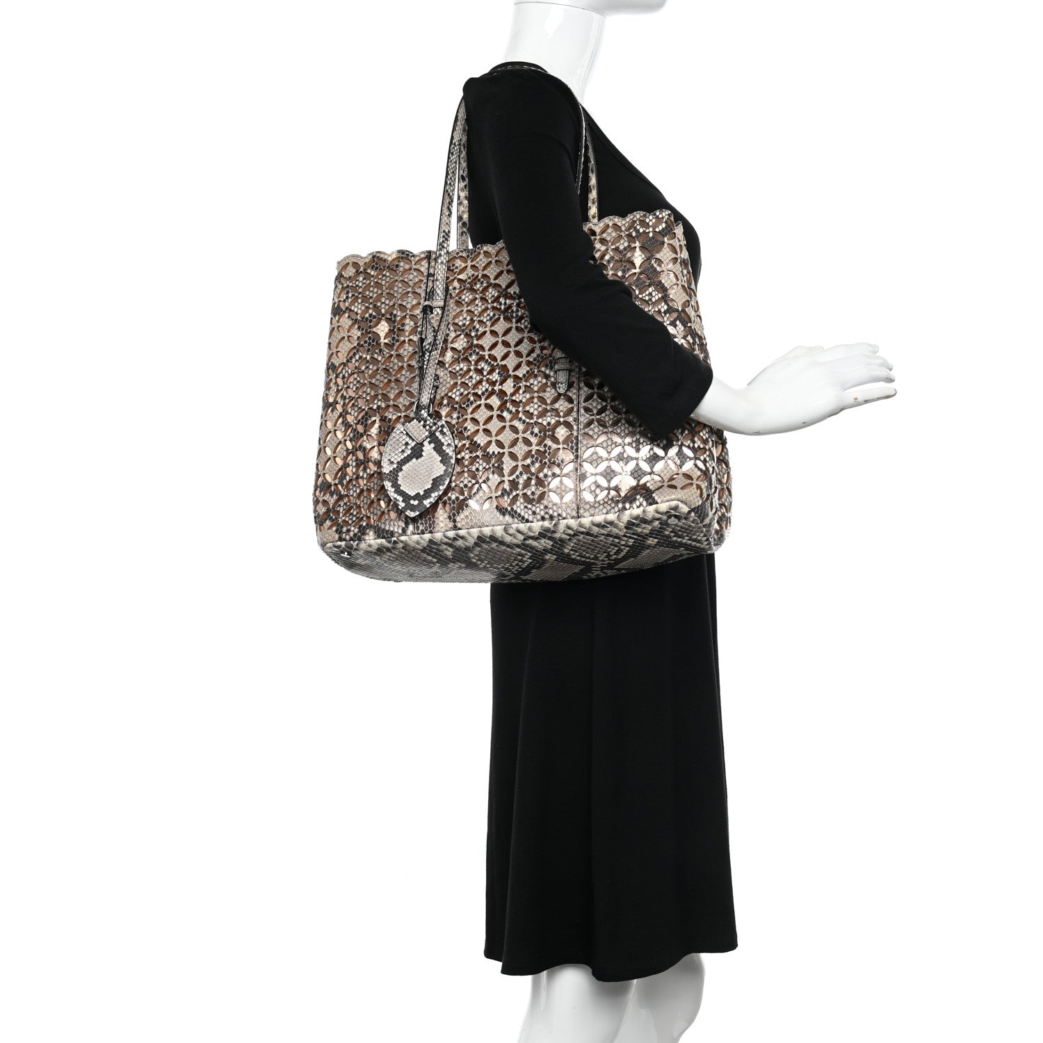 Alaia Snakeskin Laser Cut Mina Tote Neutral 2 of 10