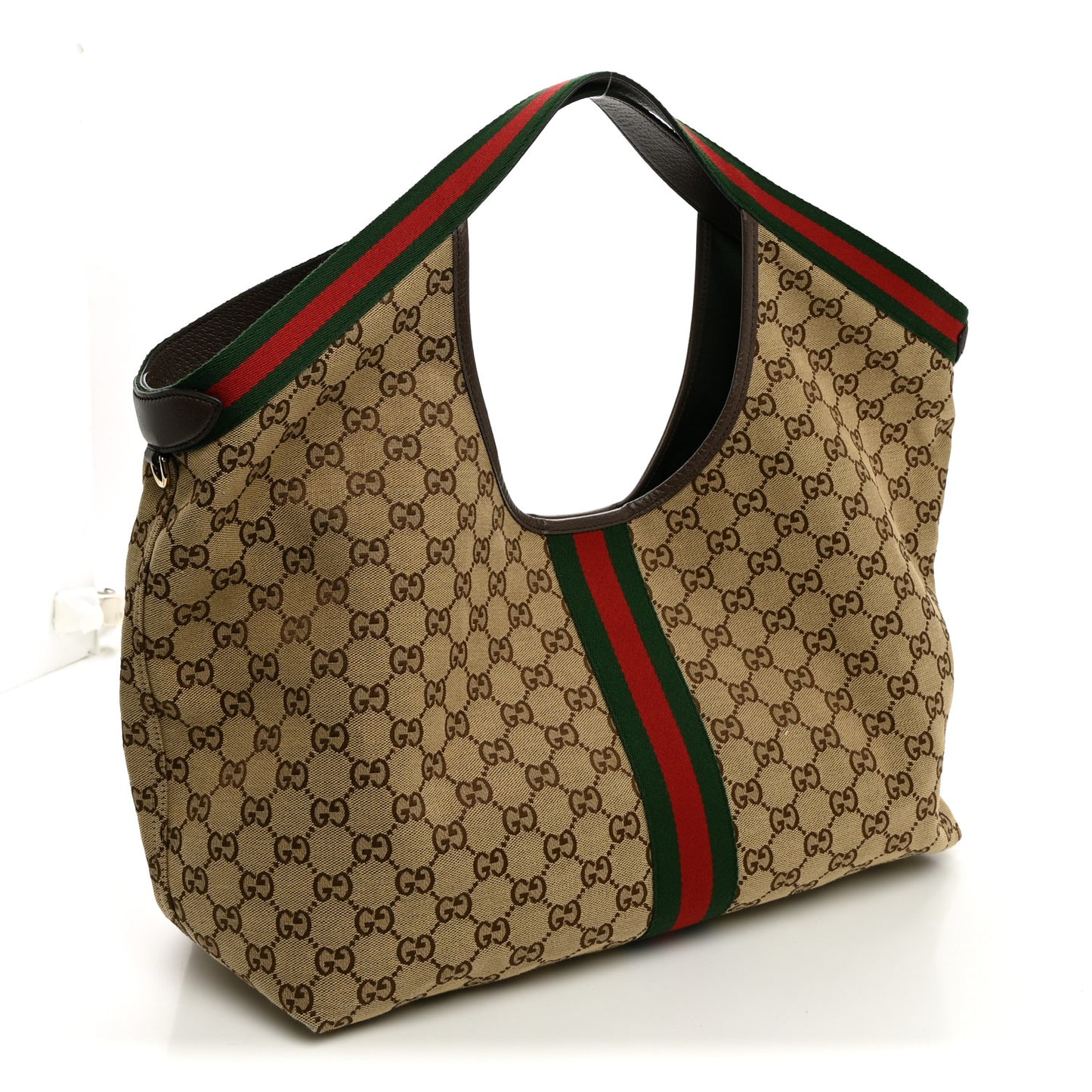 GG Monogram Web Large Giglio Tote Beige Brown