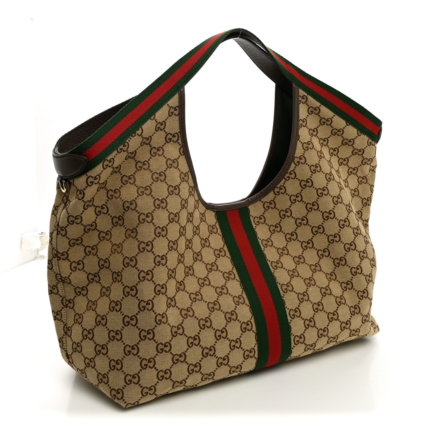 Gucci GG Monogram Web Large Giglio Tote Beige Brown 4 of 11