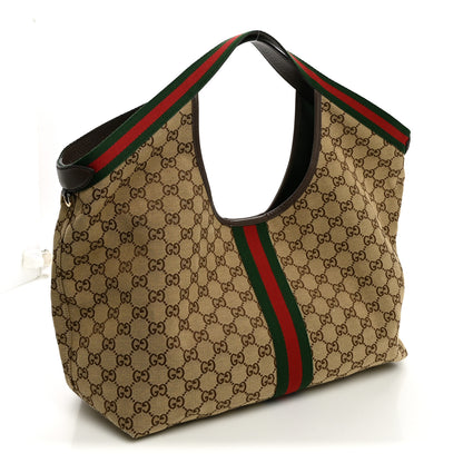 Gucci GG Monogram Web Large Giglio Tote Beige Brown 4 of 11