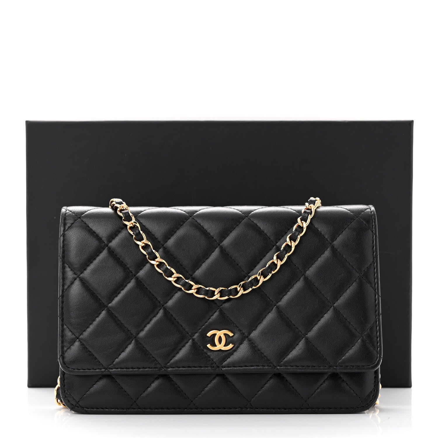 Chanel Lambskin Quilted Wallet On Chain WOC Black 13 of 13