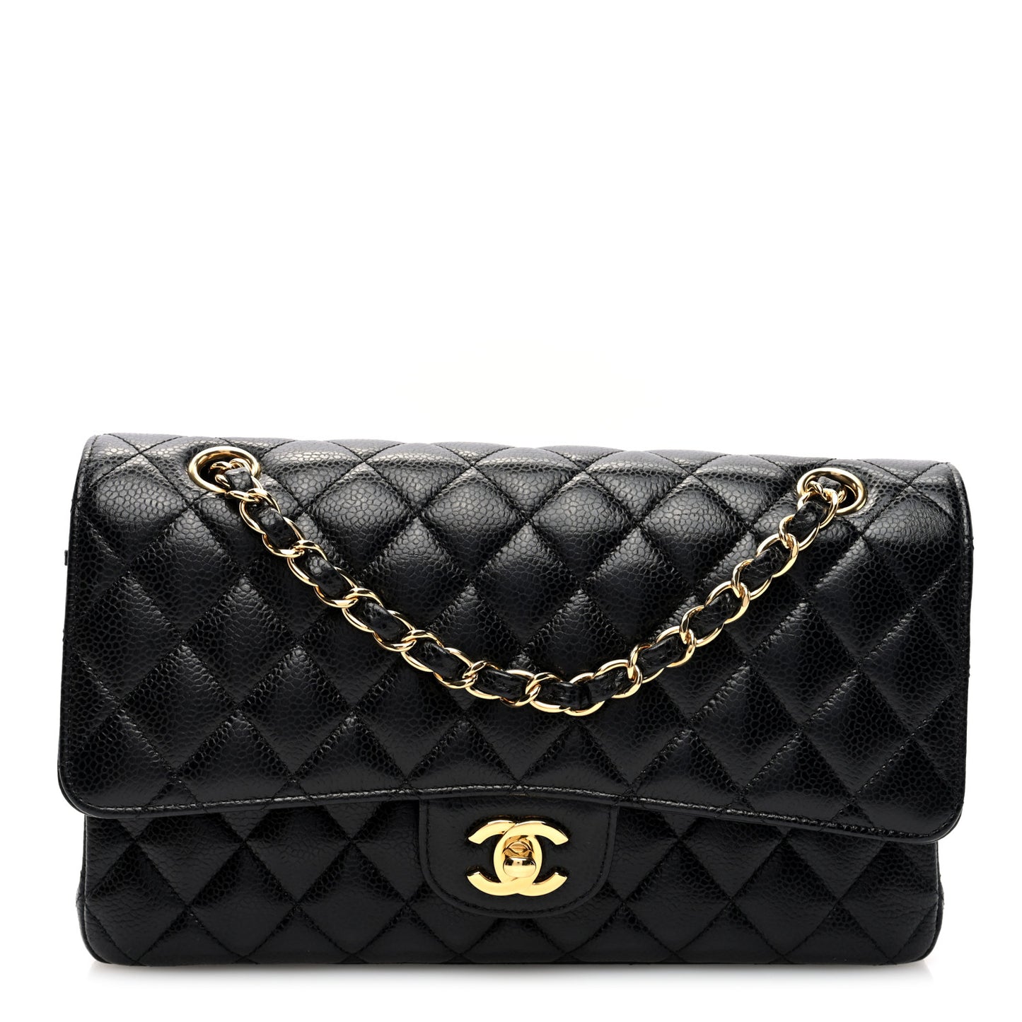 Caviar Quilted Medium Double Flap Black