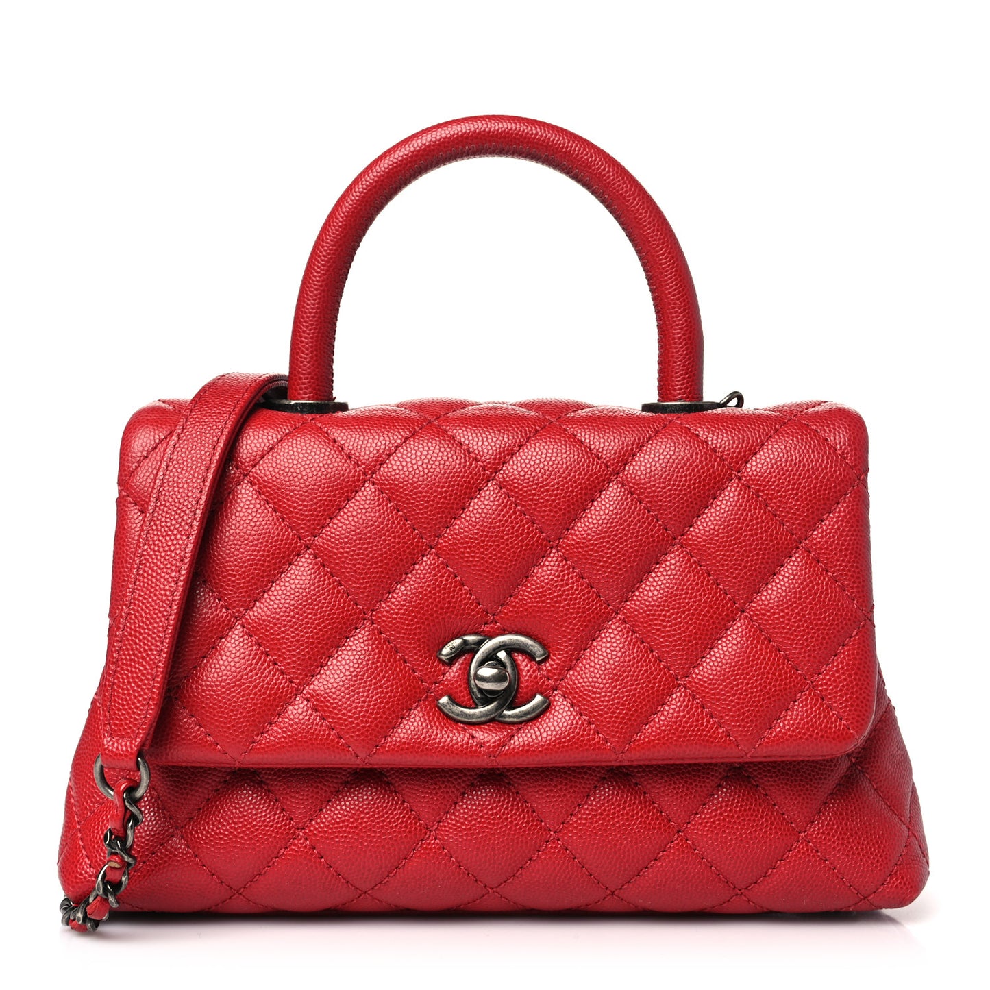 Caviar Quilted Mini Coco Handle Flap Red