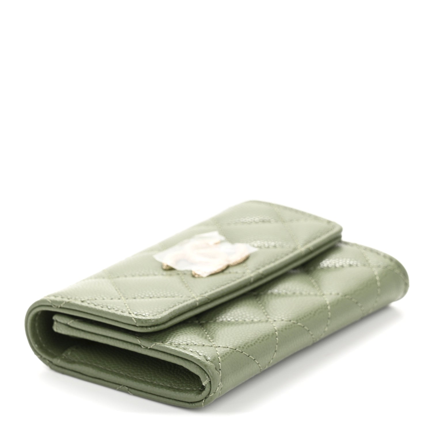 Chanel Caviar Quilted CC Glitter Flap Card Holder Khaki 4 of 9