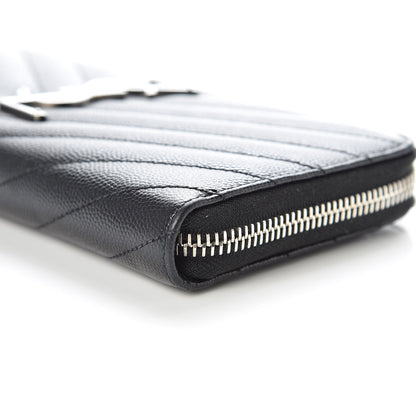 Saint Laurent Grain De Poudre Matelasse Chevron Monogram Zip Around Wallet Black 9 of 10
