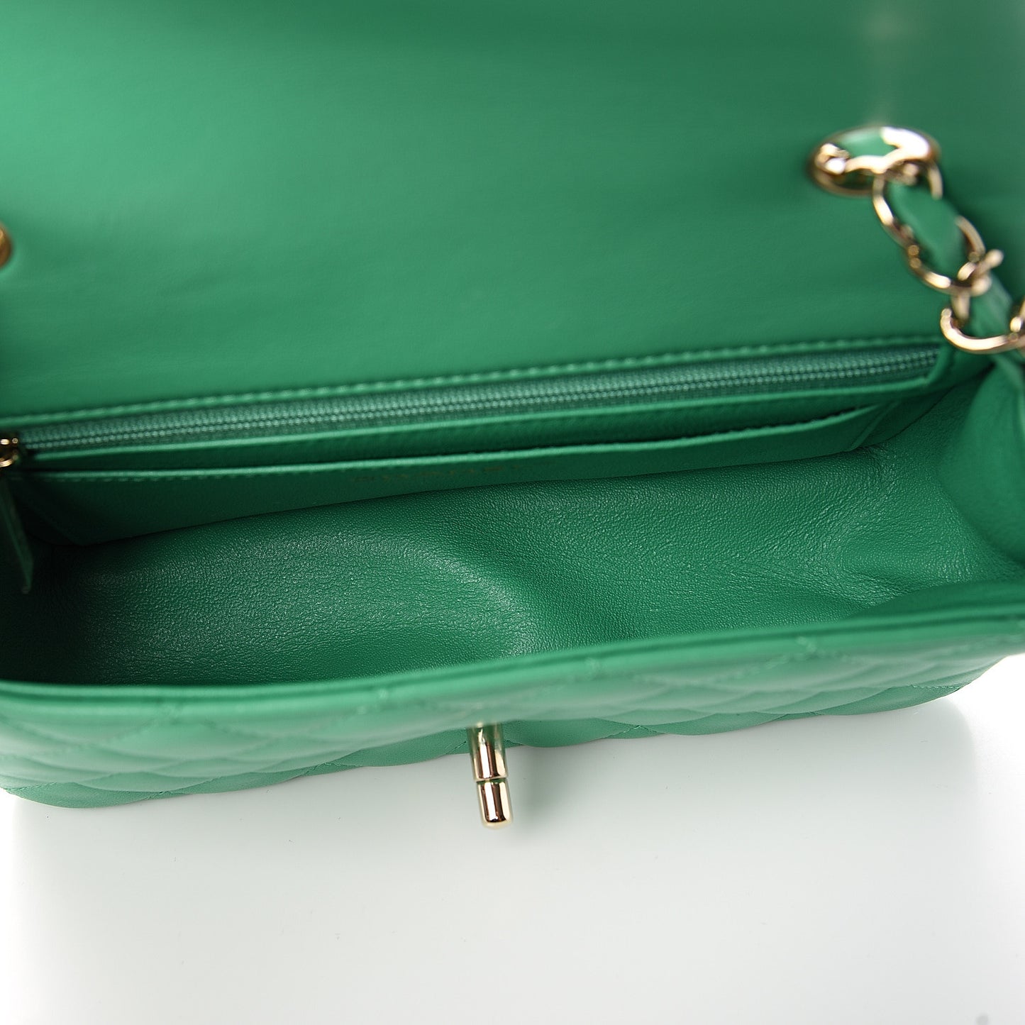 Lambskin Quilted Mini Rectangular Flap Green
