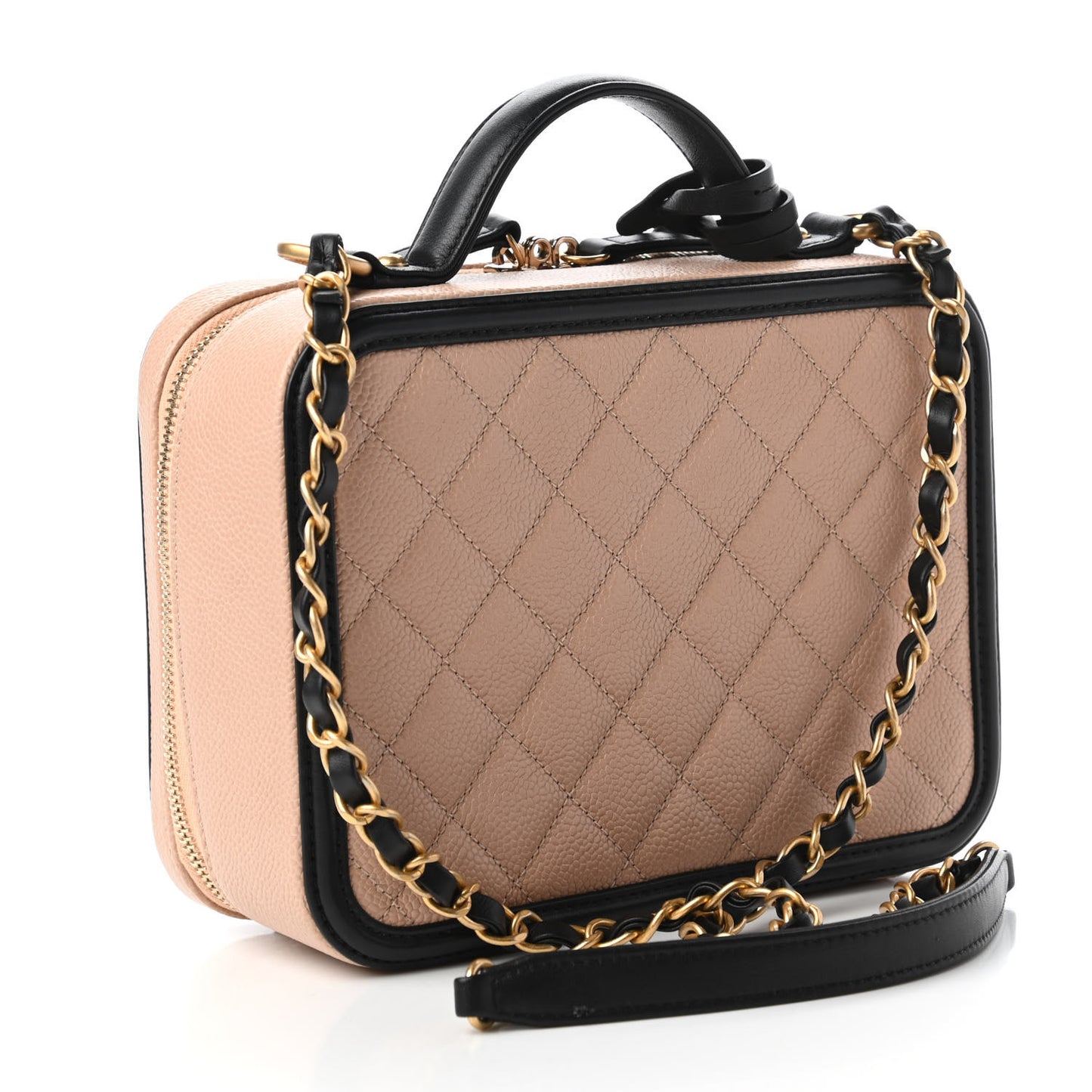 Caviar Quilted Medium CC Filigree Vanity Case Beige Black