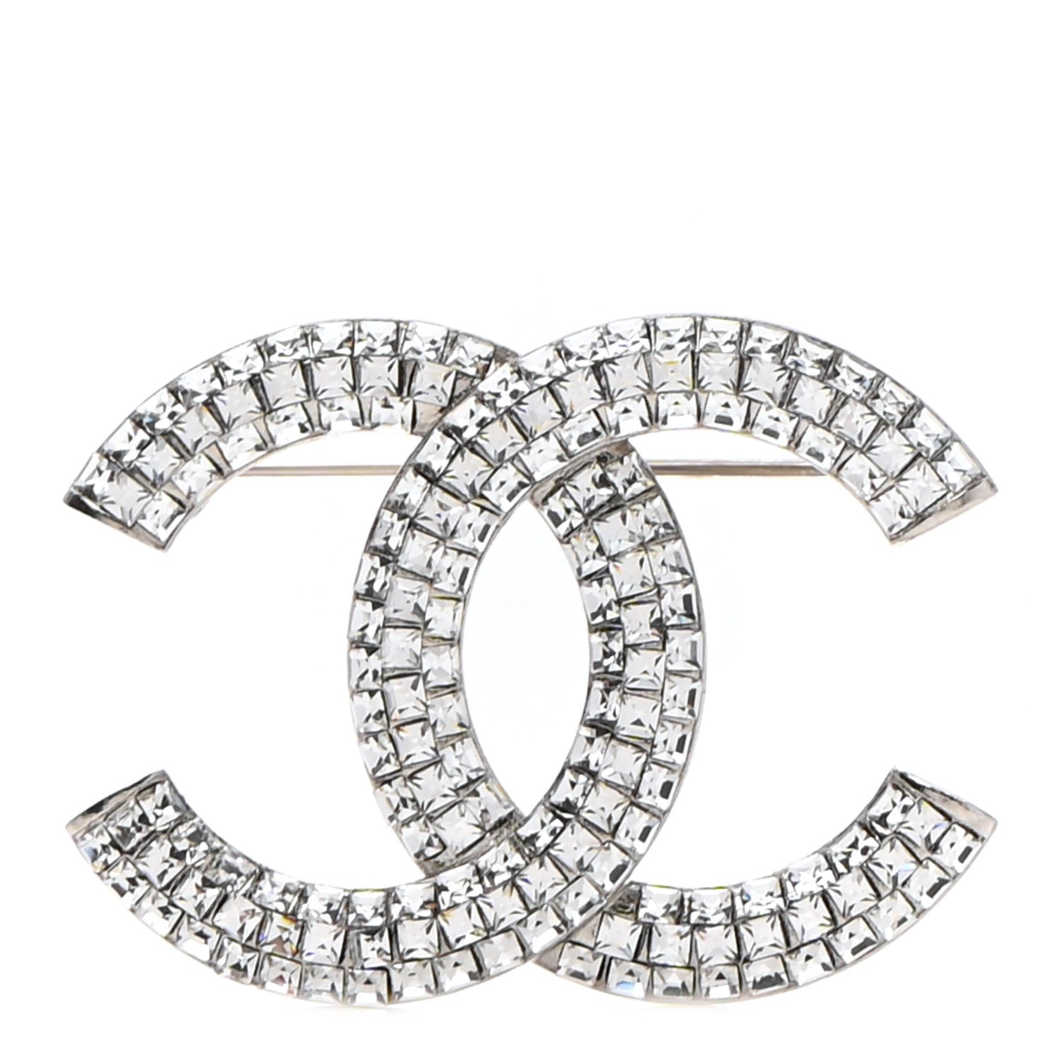 Chanel Baguette Crystal CC Brooch Silver 1 of 5