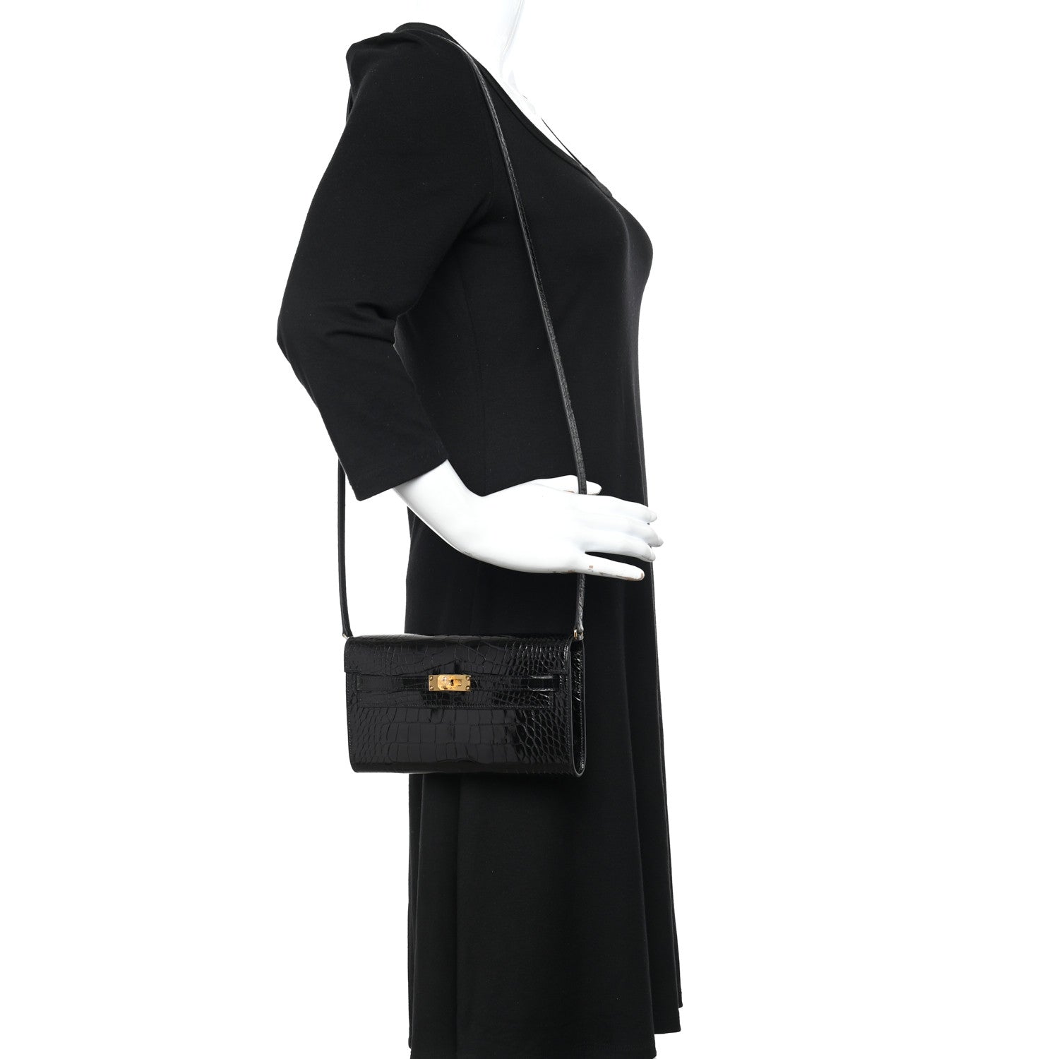 Hermes Shiny Alligator Kelly Wallet To Go Black 2 of 10