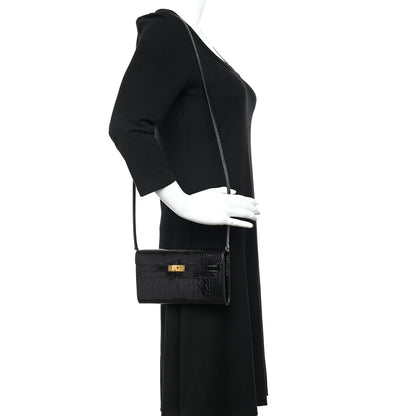 Hermes Shiny Alligator Kelly Wallet To Go Black 2 of 10