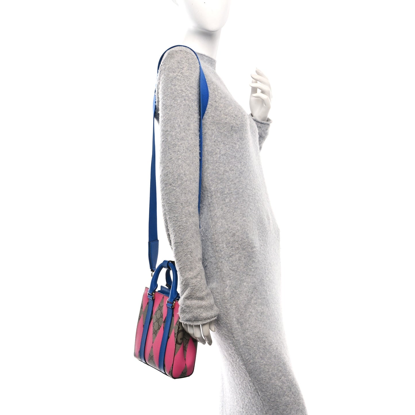 GG Supreme Monogram Textured Dollar Calfskin Rhombus Mini Tote Bag Beige Ebony Pink Blue