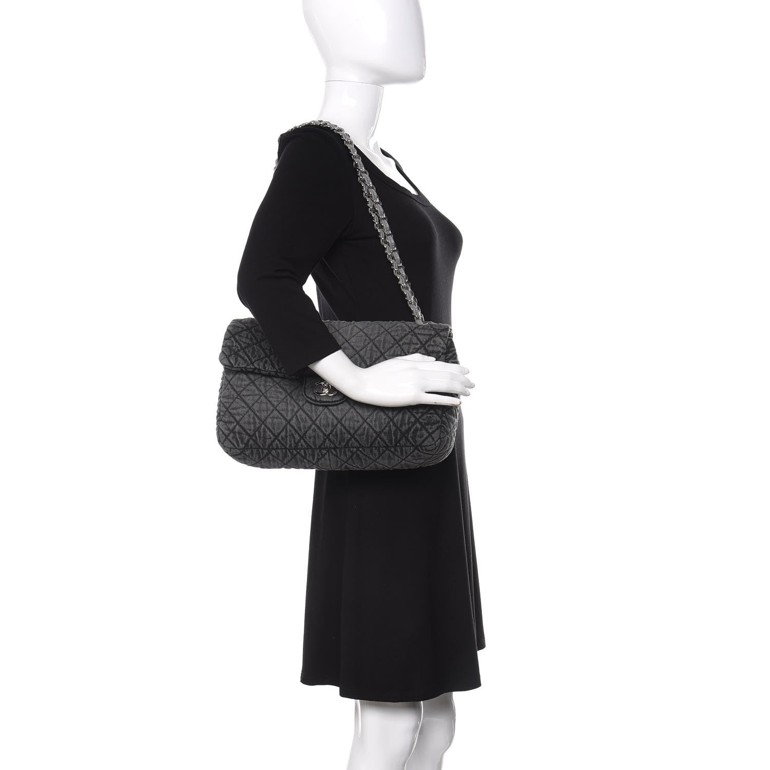 Chanel Denim Quilted Denimpression Flap Grey Black 2 of 12