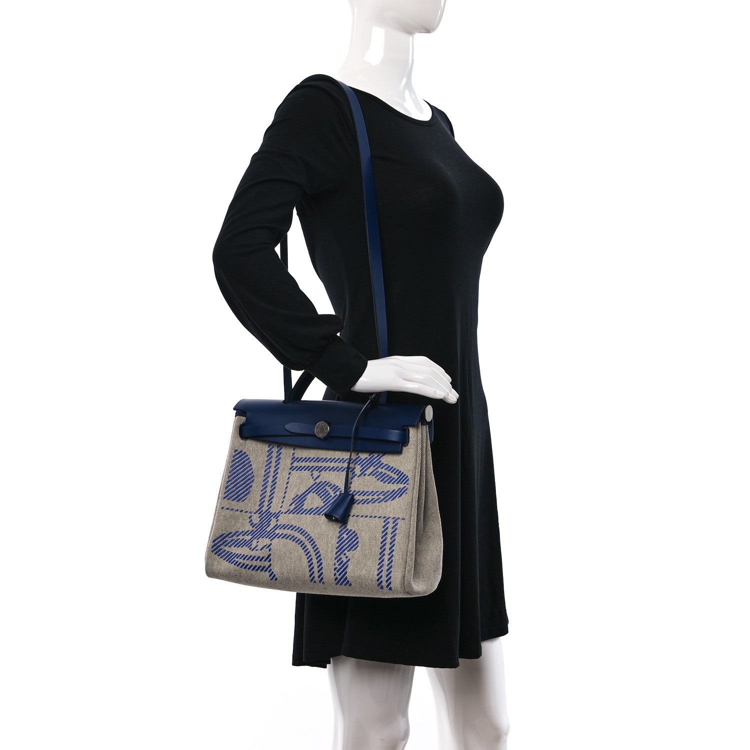 Hermes Vache Hunter Toile H Brides de Gala Herbag Zip Retourne 31 PM Bleu De France Ecru Black 2 of 13