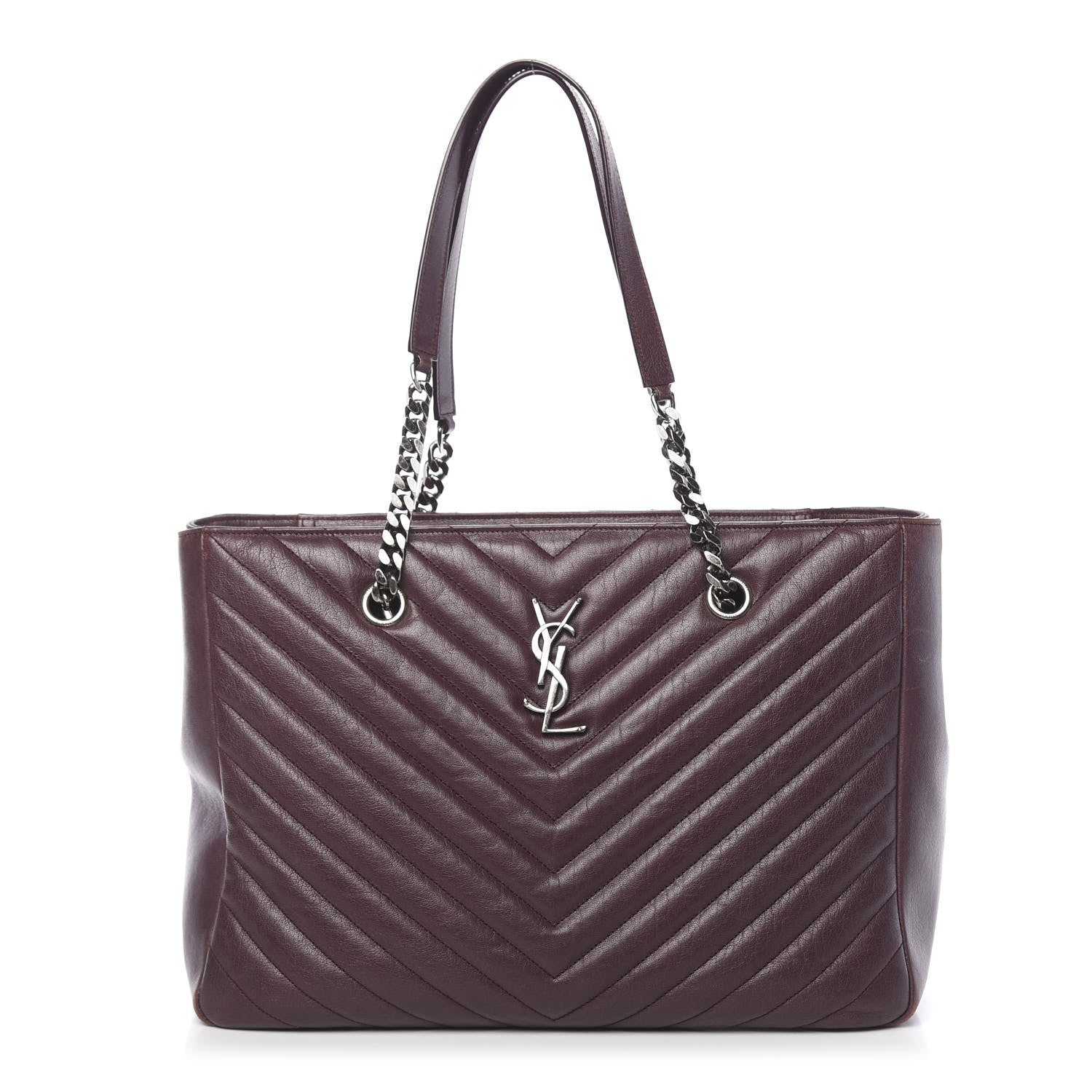 Saint Laurent Sheepskin Matelasse Chevron Large Monogram Shopping Bag Burgundy 1 of 11