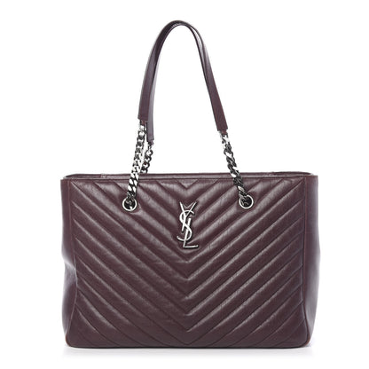 Saint Laurent Sheepskin Matelasse Chevron Large Monogram Shopping Bag Burgundy 1 of 11