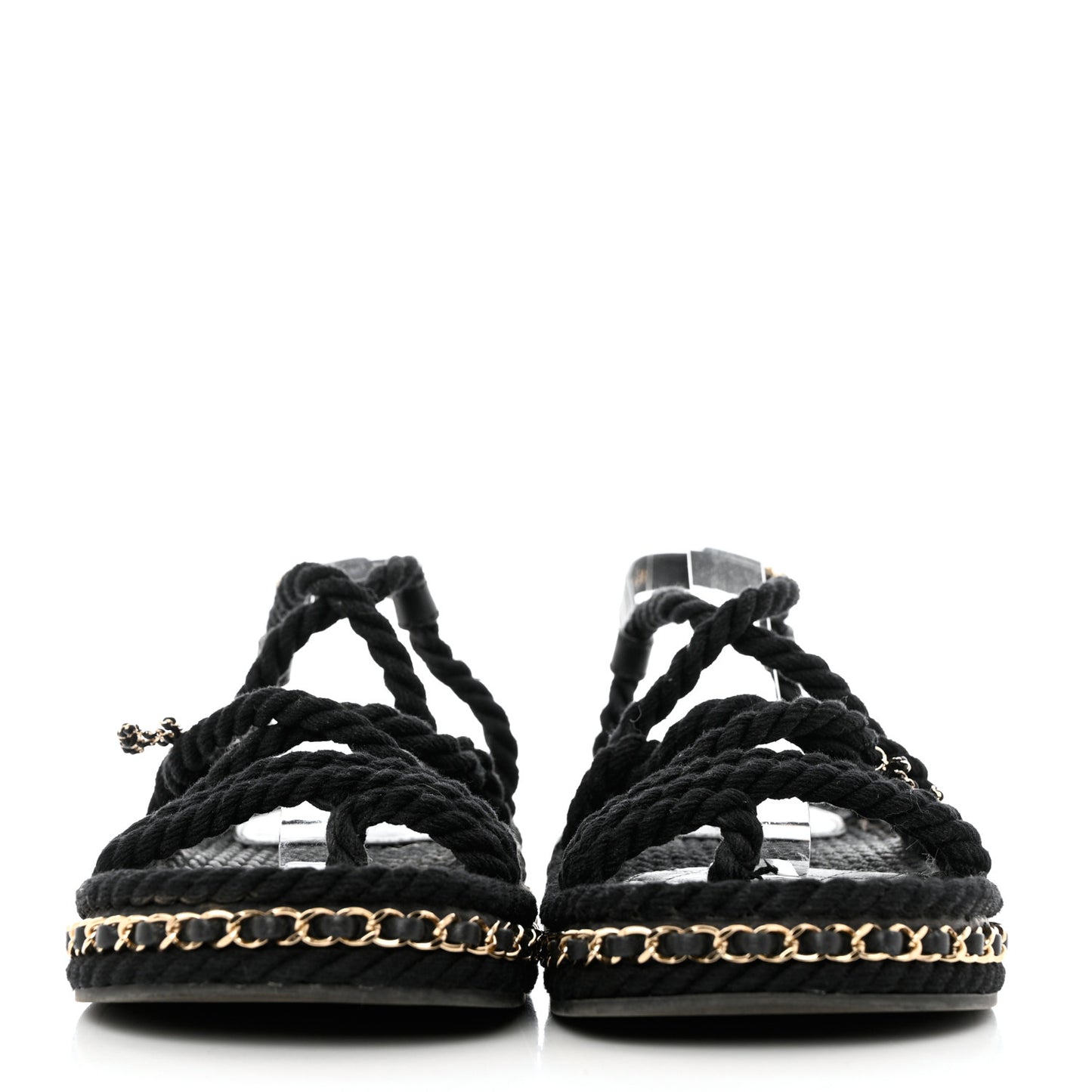 Lambskin Cord Chain CC Sandals 36 Black