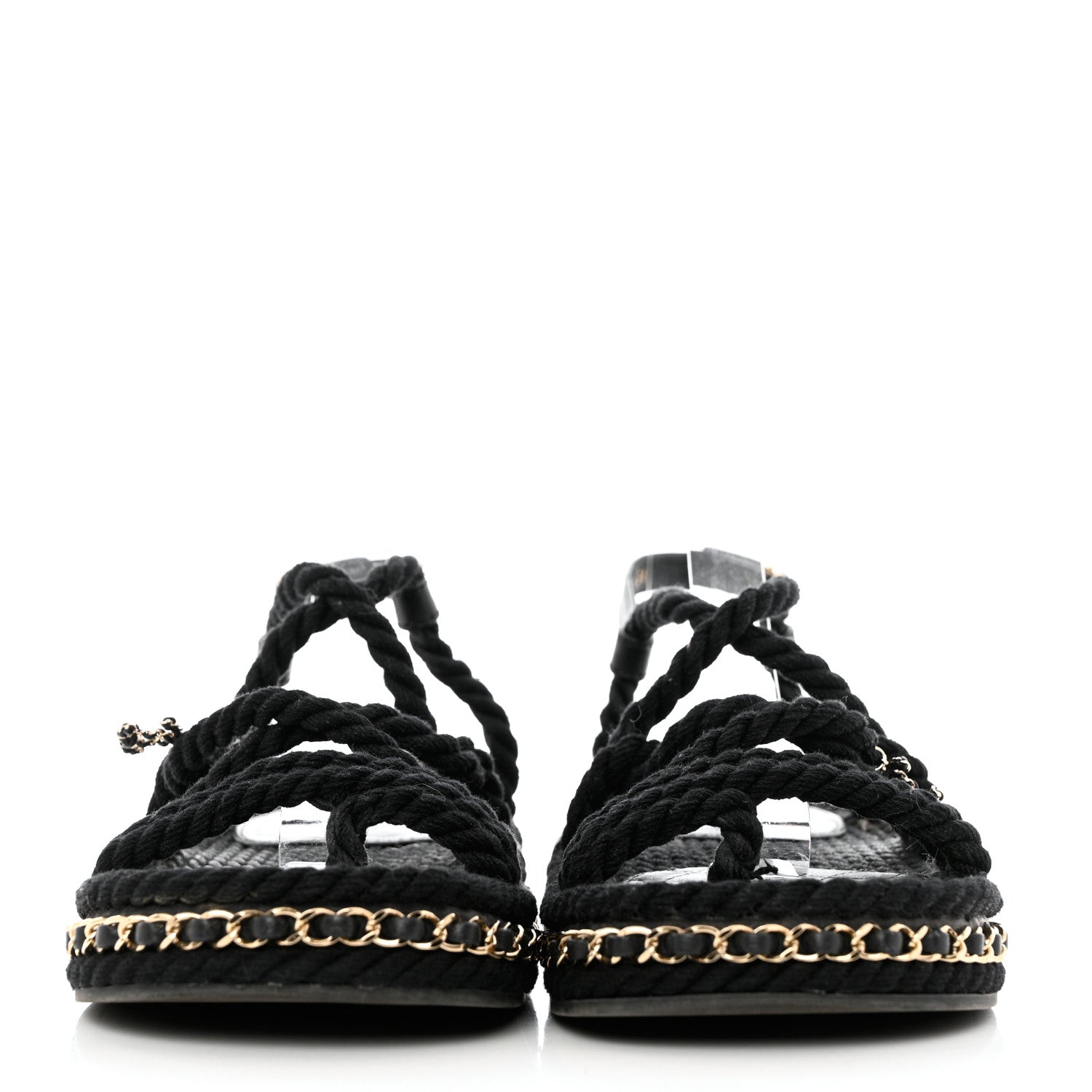 Chanel Lambskin Cord Chain CC Sandals 36 Black 2 of 12