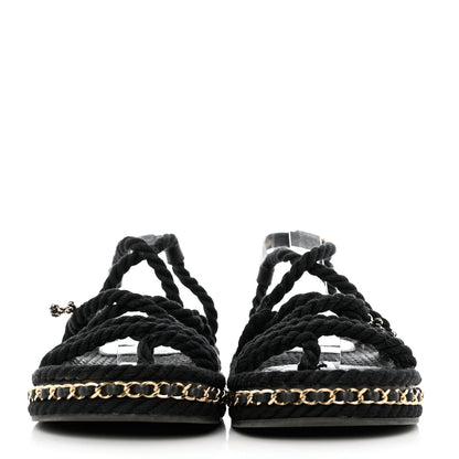 Chanel Lambskin Cord Chain CC Sandals 36 Black 2 of 12