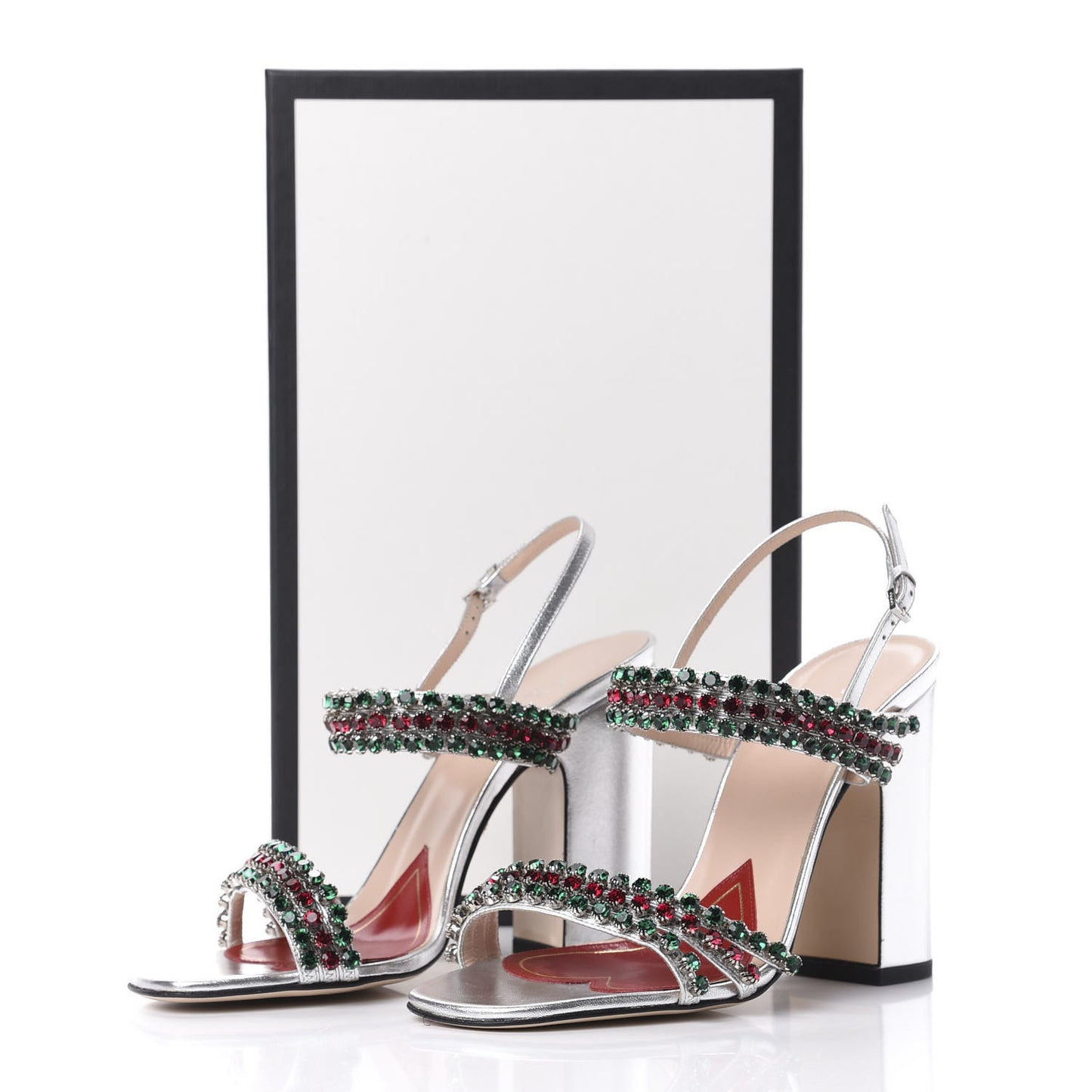 Nappa Silk Crystal Bertie High Heel Sandals 37 Argento