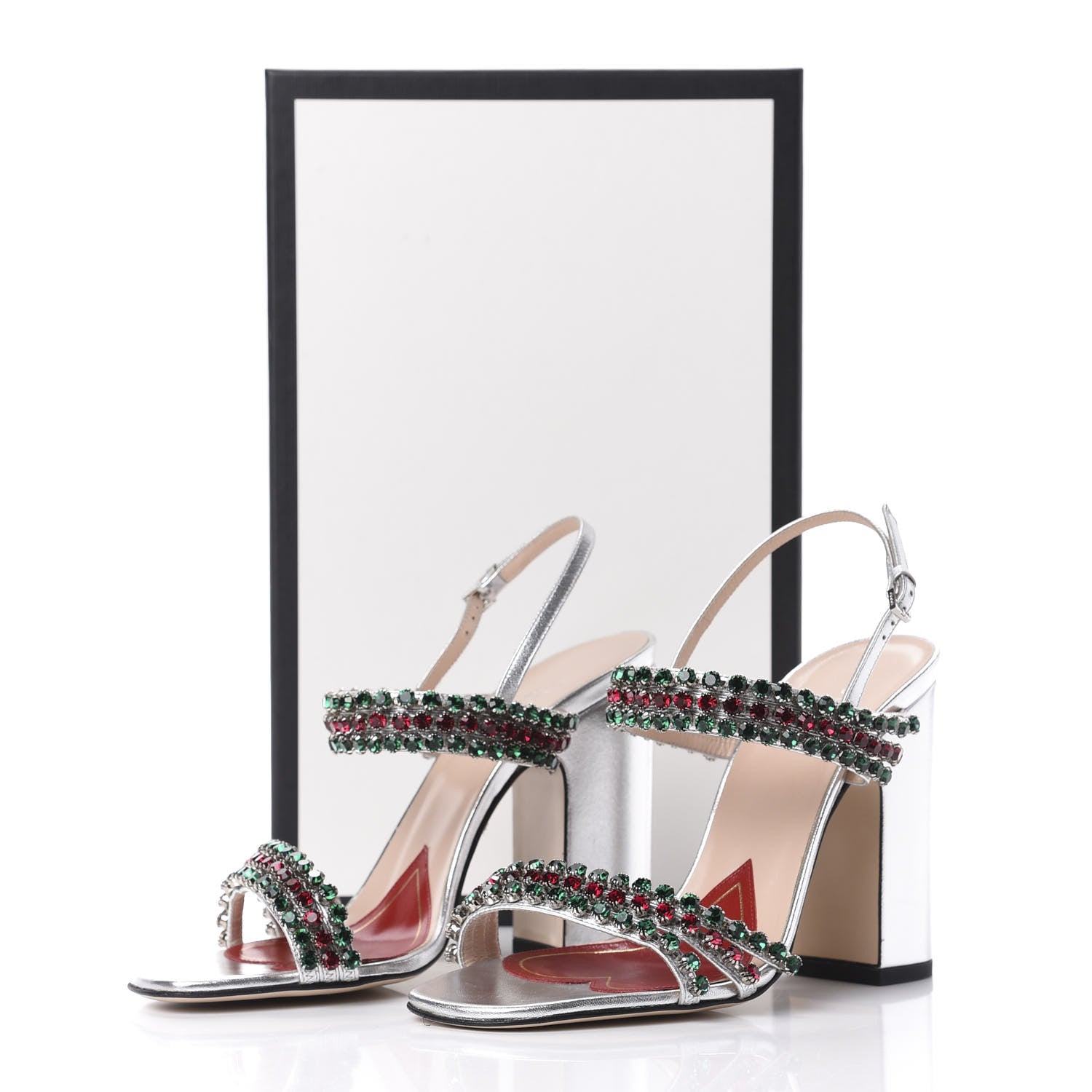 Gucci Nappa Silk Crystal Bertie High Heel Sandals 37 Argento 11 of 11