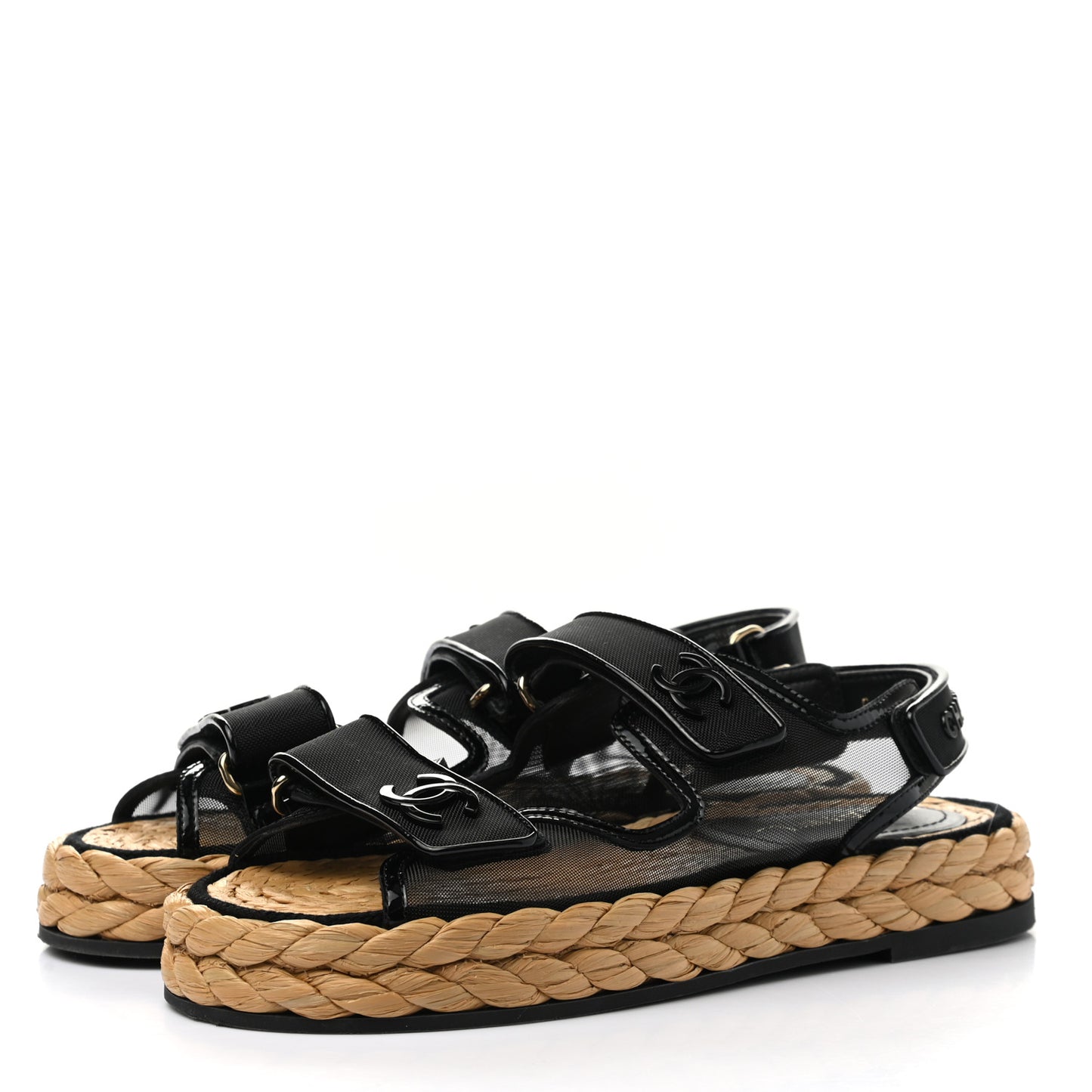 Mesh Patent Calfskin Velcro Dad Sandals 37 Black