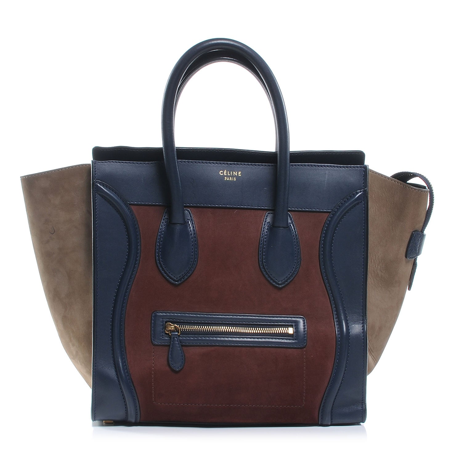 Celine Smooth Calfskin and Nubuck Mini Tri-Color Luggage Marron 1 of 8