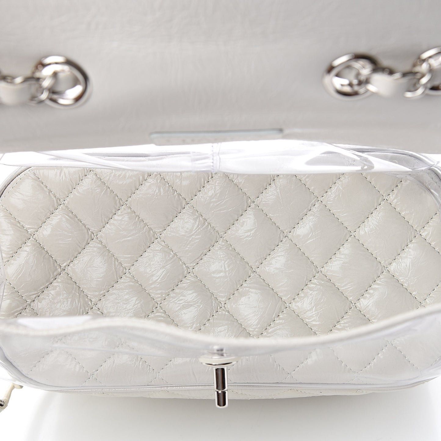 Crumpled Calfskin PVC Quilted Backpack White