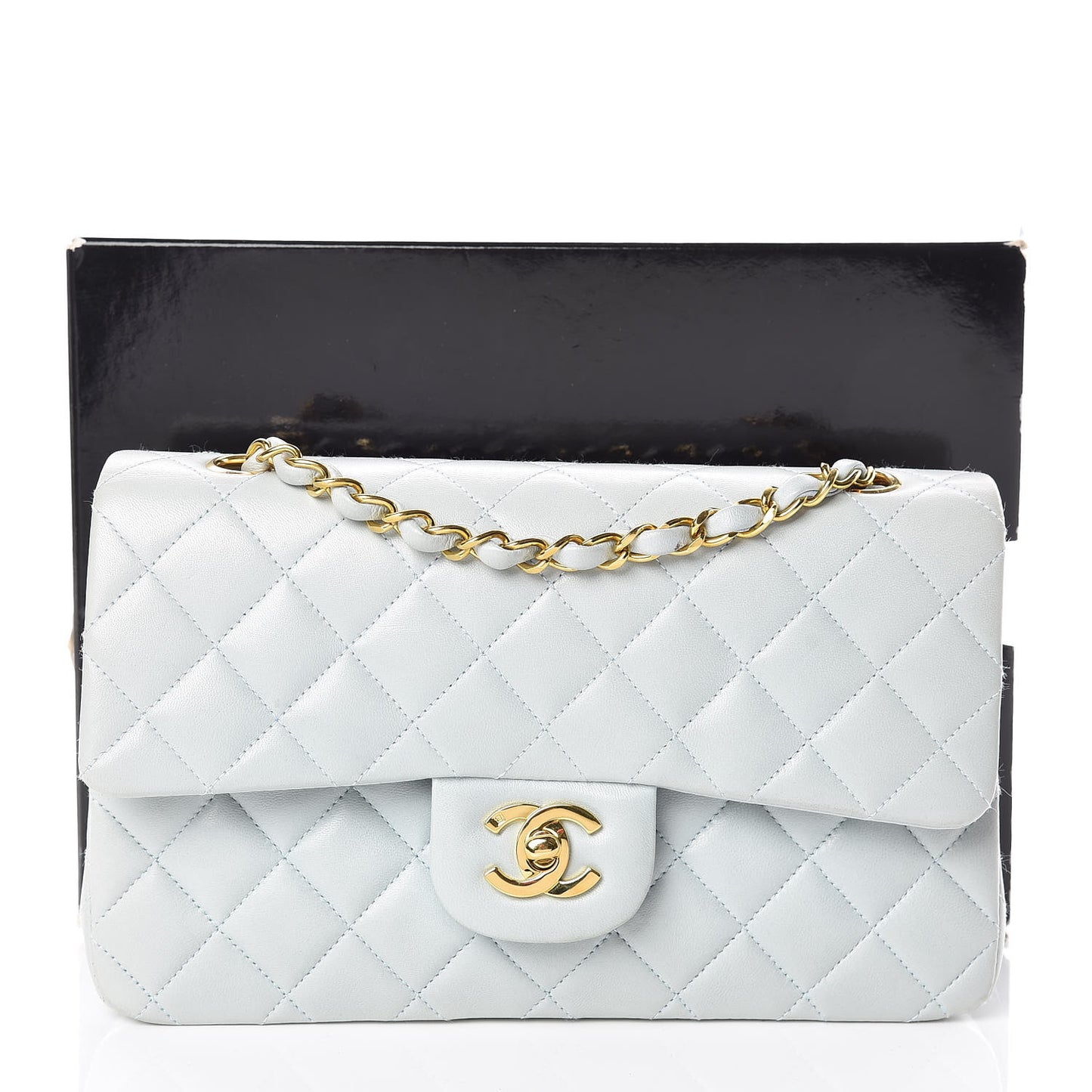 Lambskin Quilted Small Double Flap Light Blue