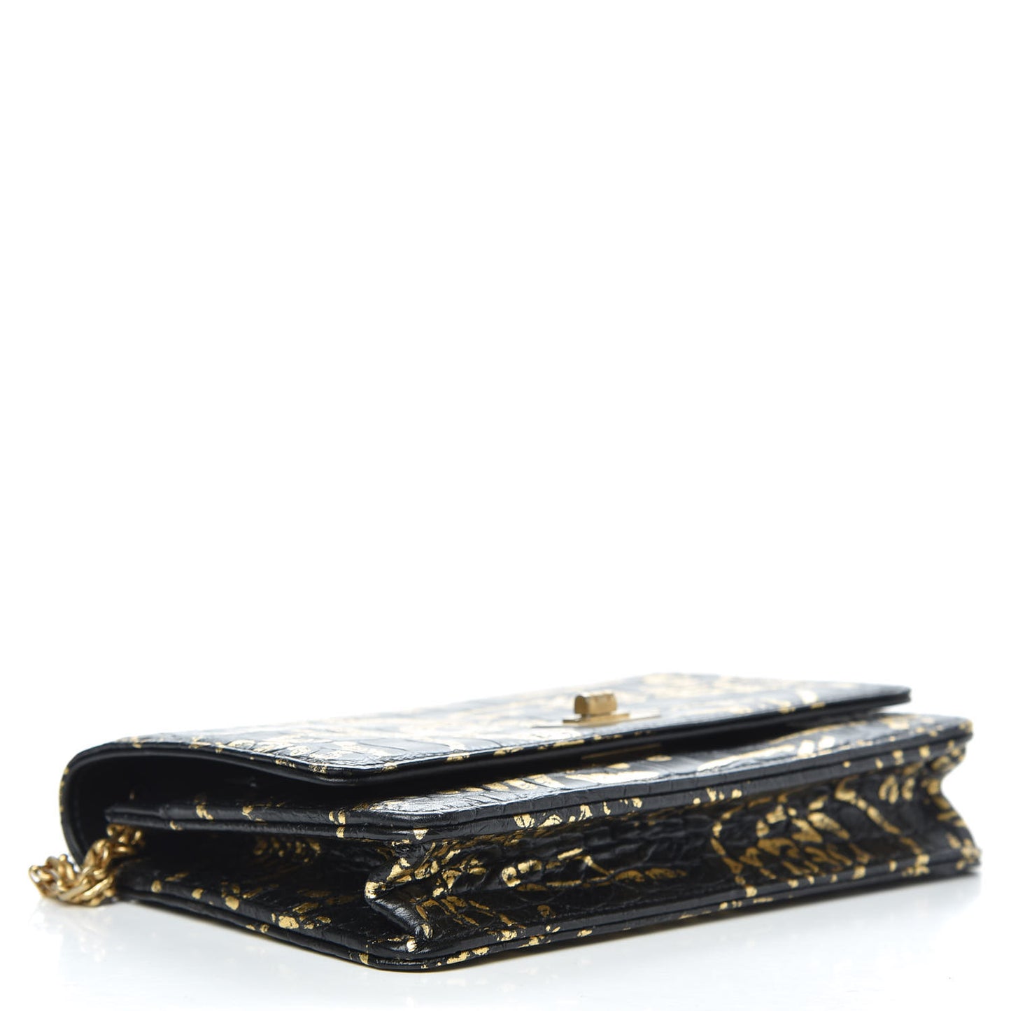 Calfskin Crocodile Embossed Graffiti 2.55 Cocodile Reissue Wallet On Chain WOC Black Gold