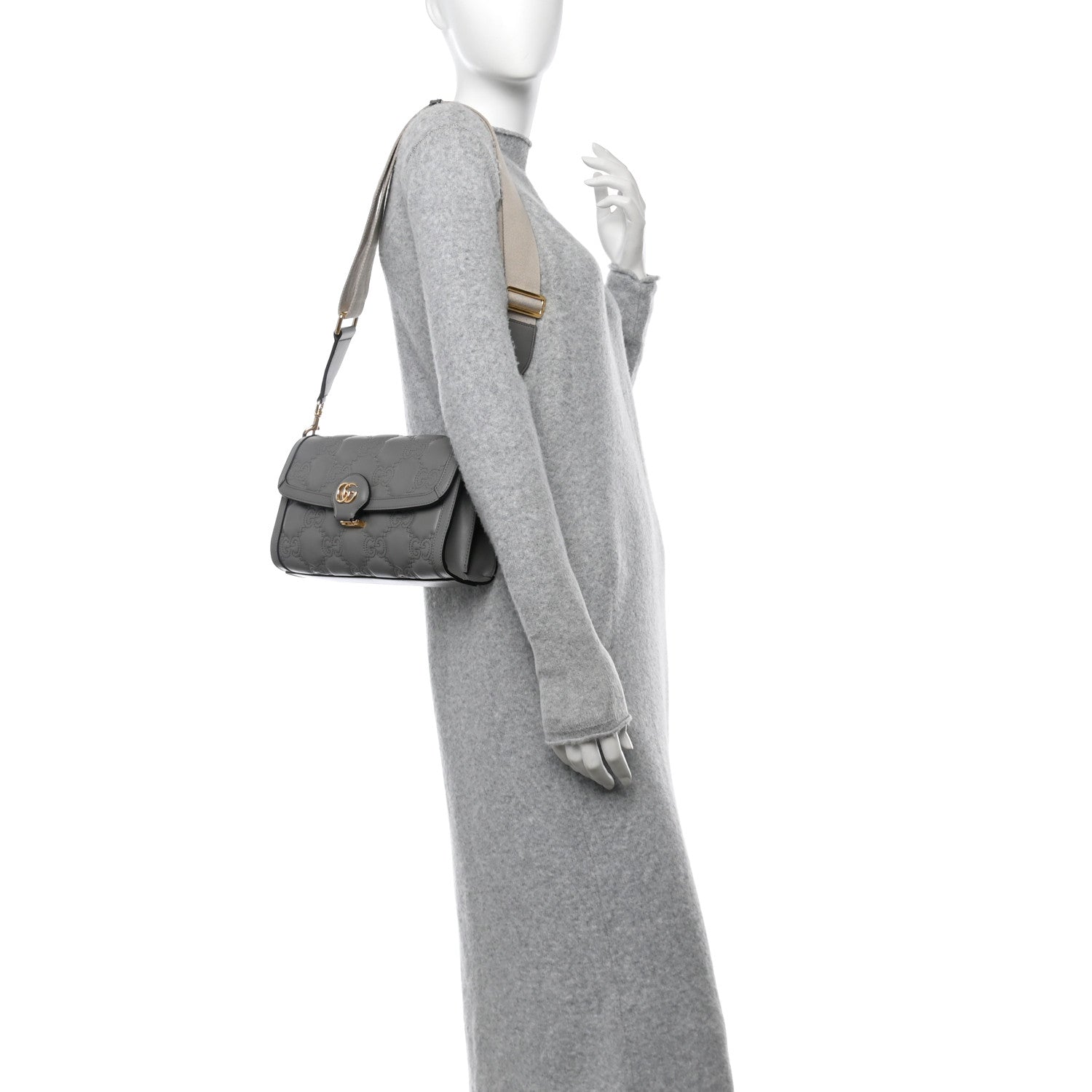 Gucci Calfskin GG Matelasse Small Flap Shoulder Bag Dusty Grey Natural 2 of 14