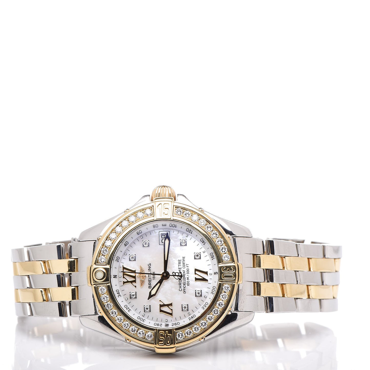 Stainless Steel 18K Yellow Gold Diamond Mother of Pearl 31mm Windrider Quartz Watch D71365