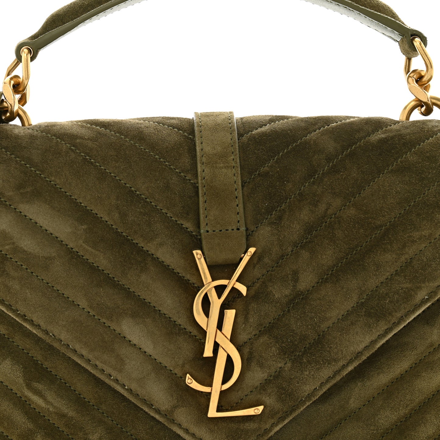 Suede Matelasse Chevron Monogram Medium College Bag Loden Green