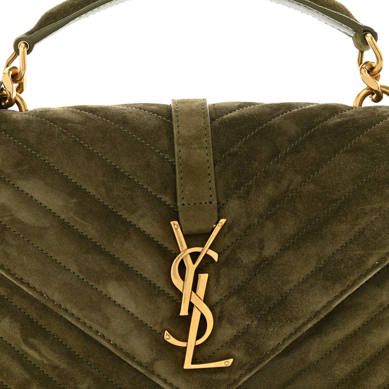 Saint Laurent Suede Matelasse Chevron Monogram Medium College Bag Loden Green 8 of 12