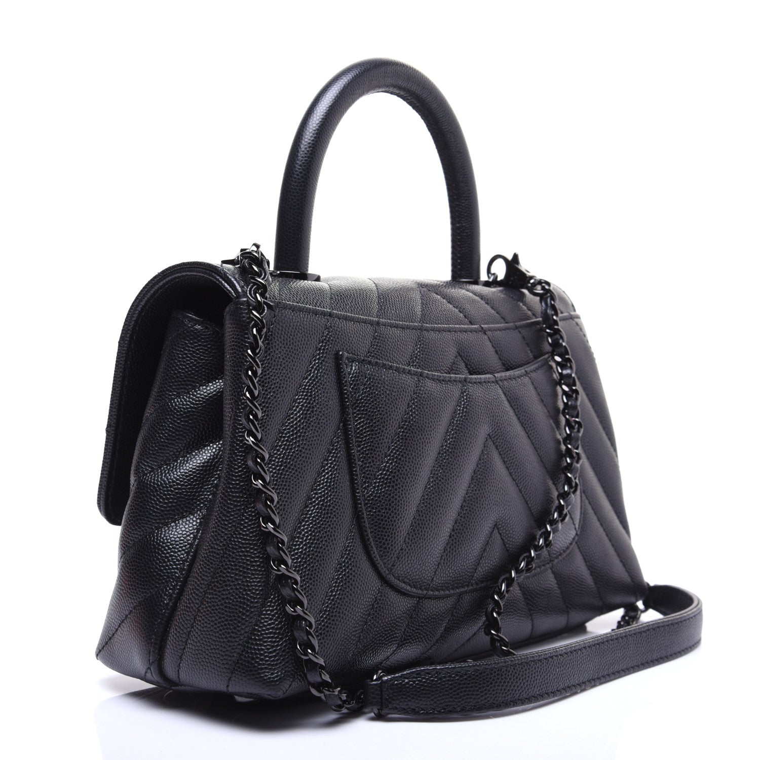 Chanel Caviar Chevron Quilted Mini Coco Handle Flap So Black 3 of 14