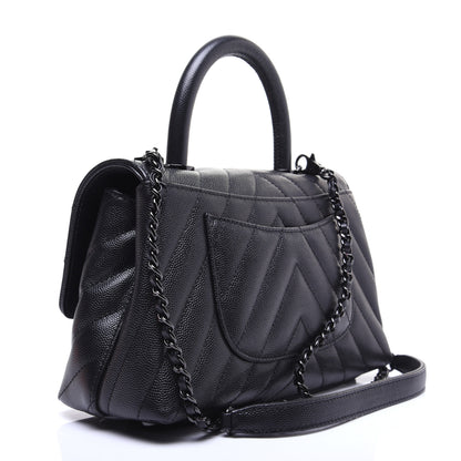 Chanel Caviar Chevron Quilted Mini Coco Handle Flap So Black 3 of 14