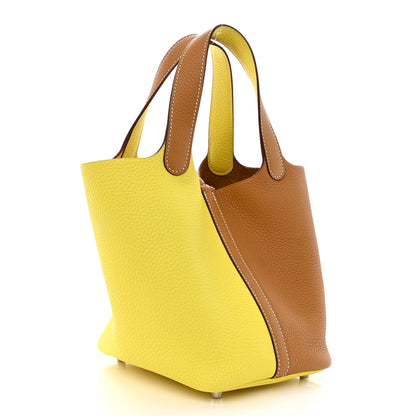 Hermes Taurillon Clemence Casaque Picotin Lock 18 PM Lime Sesame 3 of 11