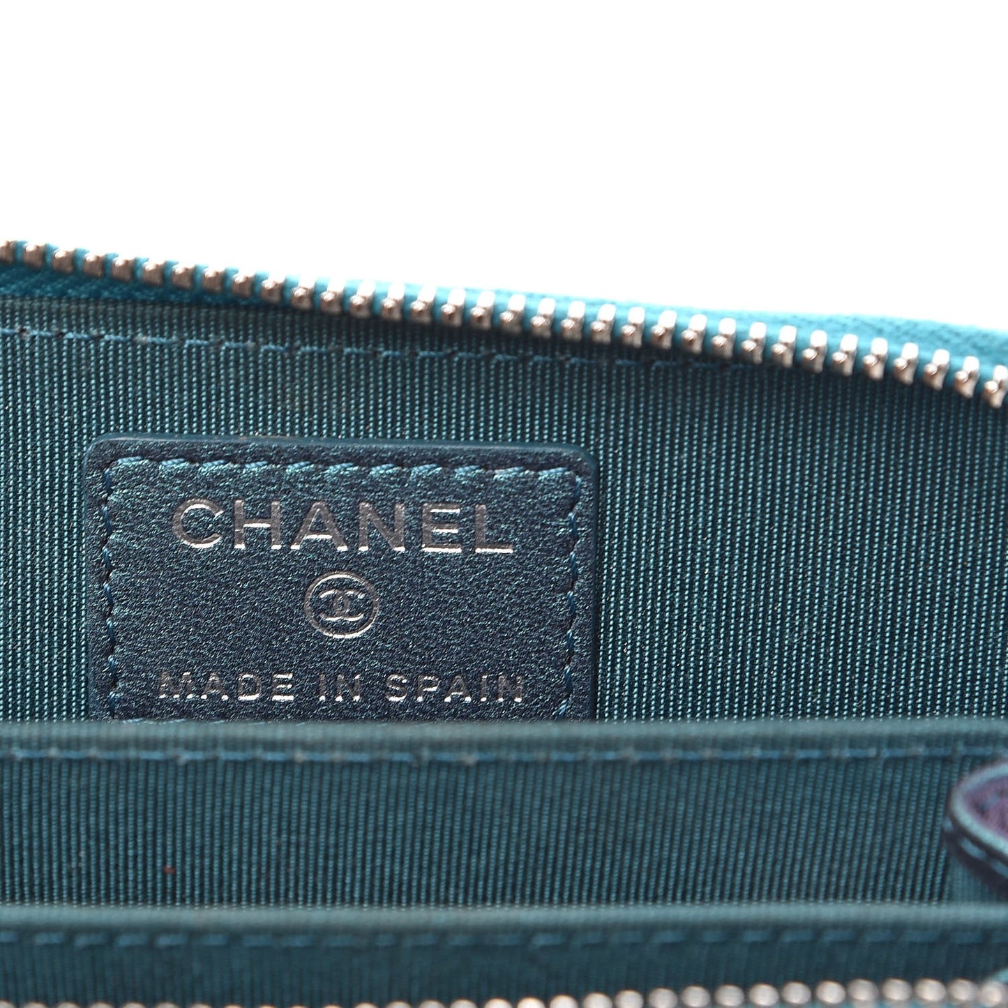 Metallic Lambskin Quilted Zip Around Coin Purse Wallet Turquoise