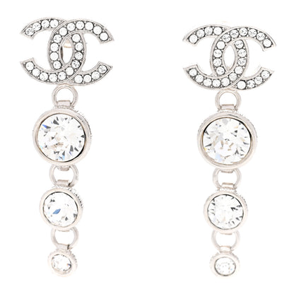 Chanel Metal Crystal CC Drop Earrings Silver 1 of 4