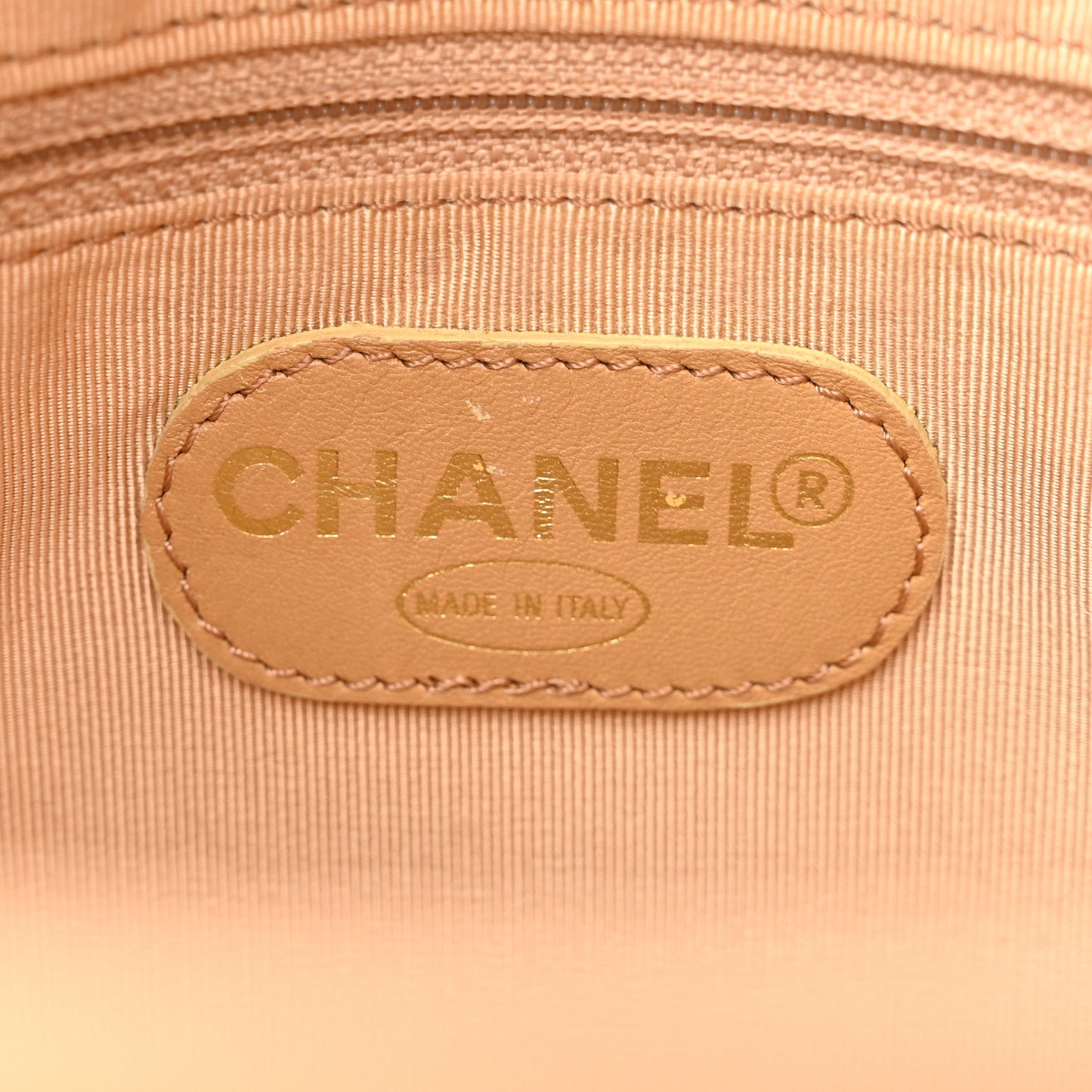 Calfskin Embossed CC Shoulder Bag Beige