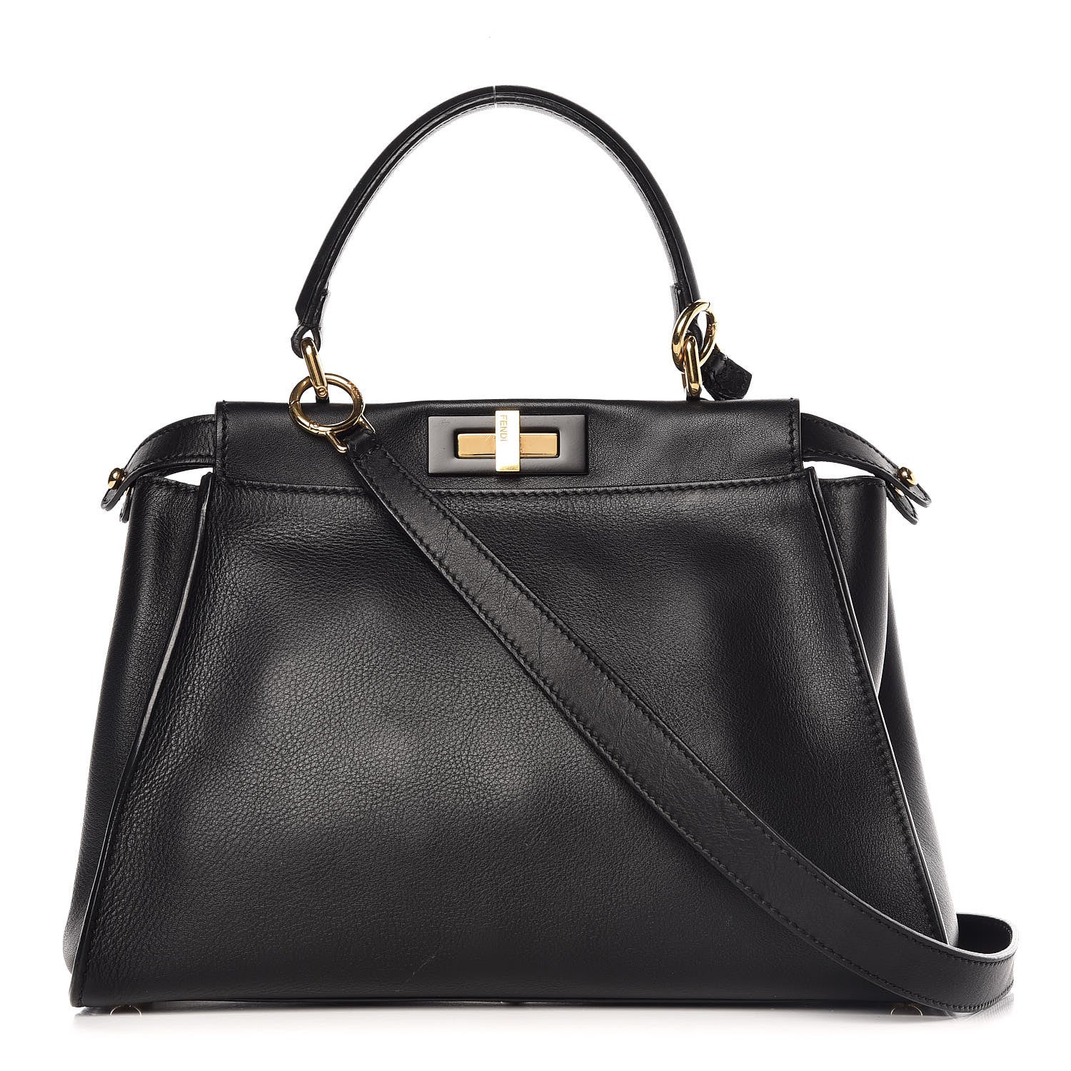 Fendi Vitello Seta Shiny Nappa Medium Peekaboo Iconic Satchel Black 1 of 14