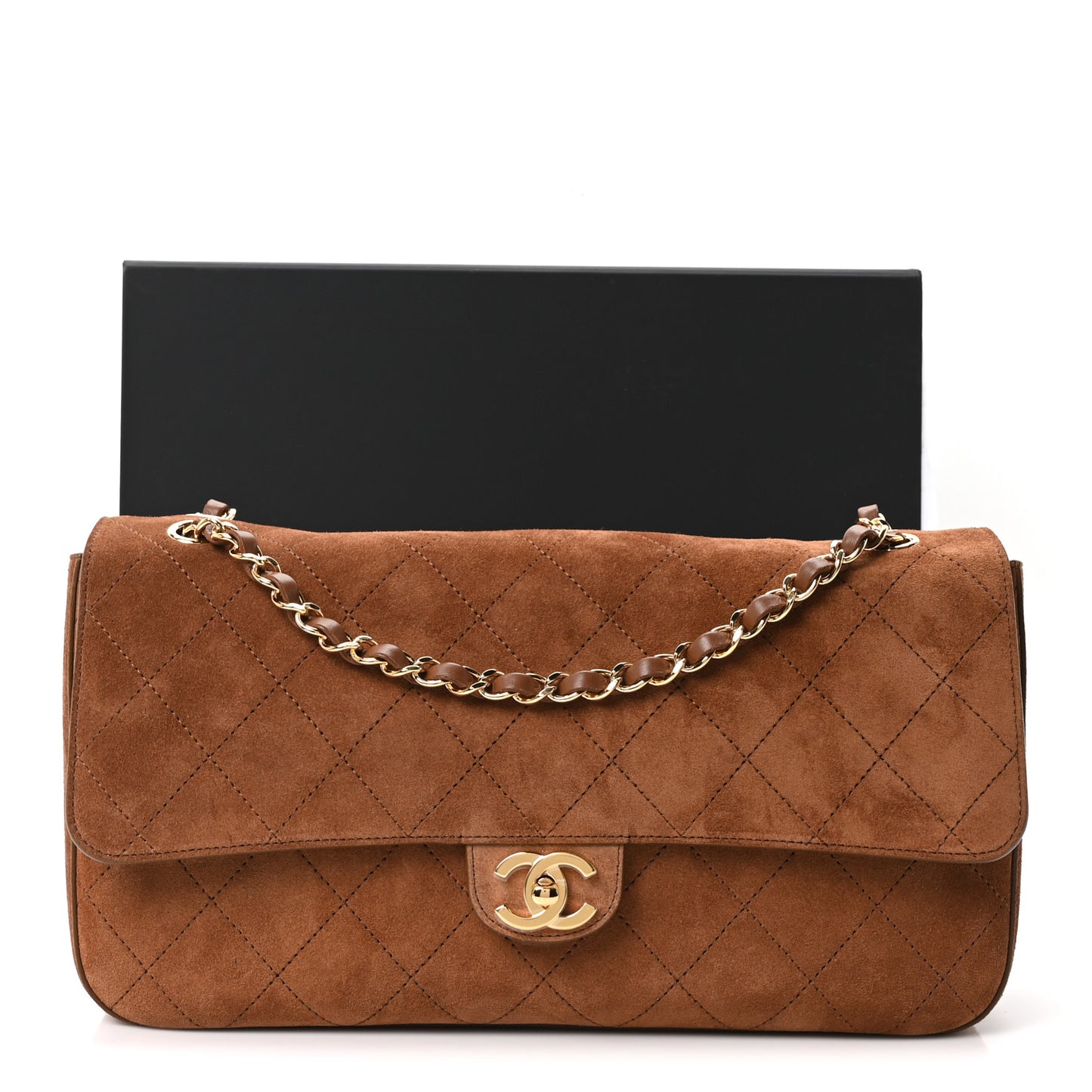 Suede Calfskin Small Souplissimo Maxi Flap Camel