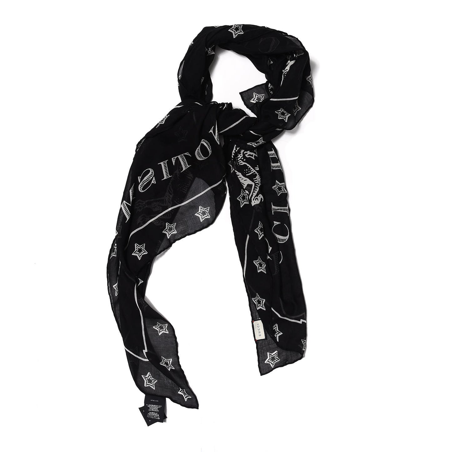 Cotton Dragon Print Square Scarf Black