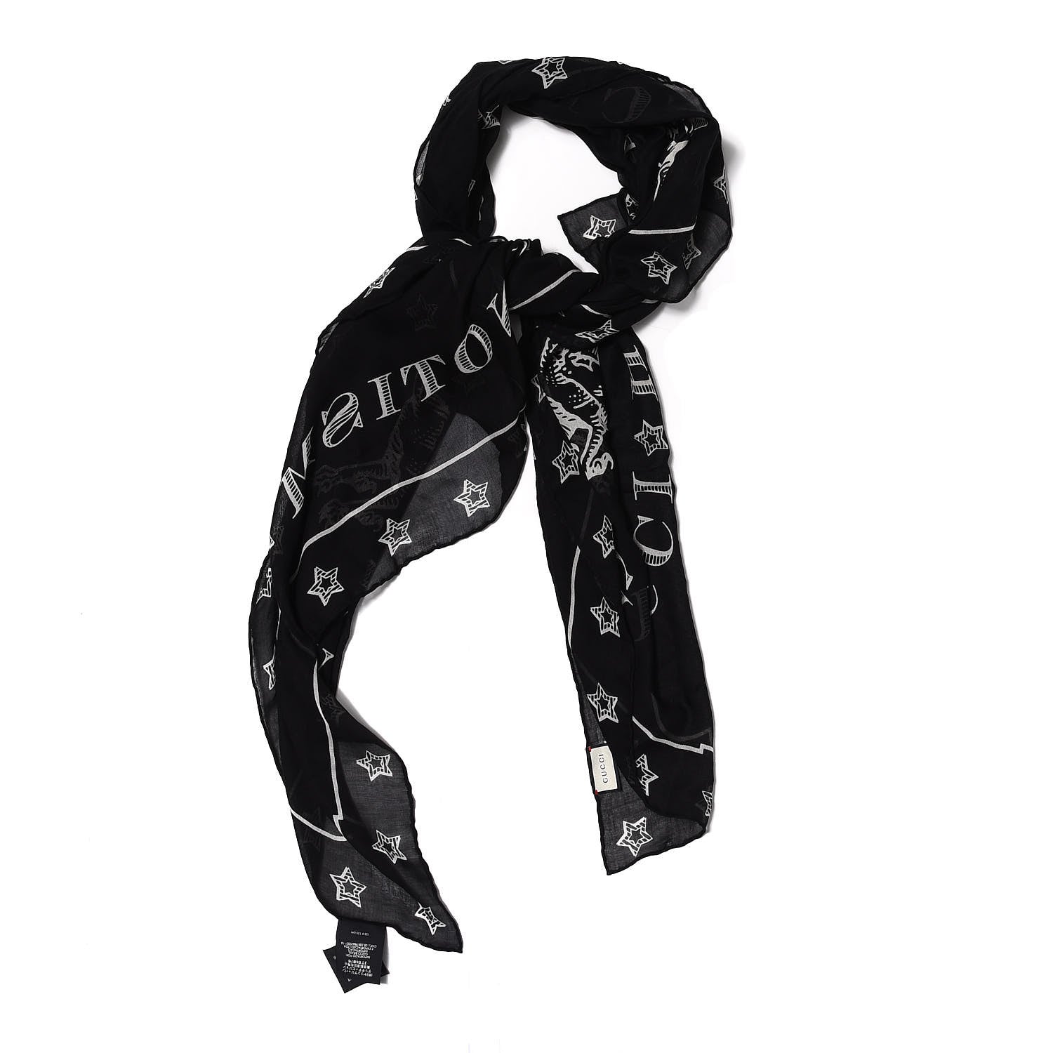 Gucci Cotton Dragon Print Square Scarf Black 5 of 5